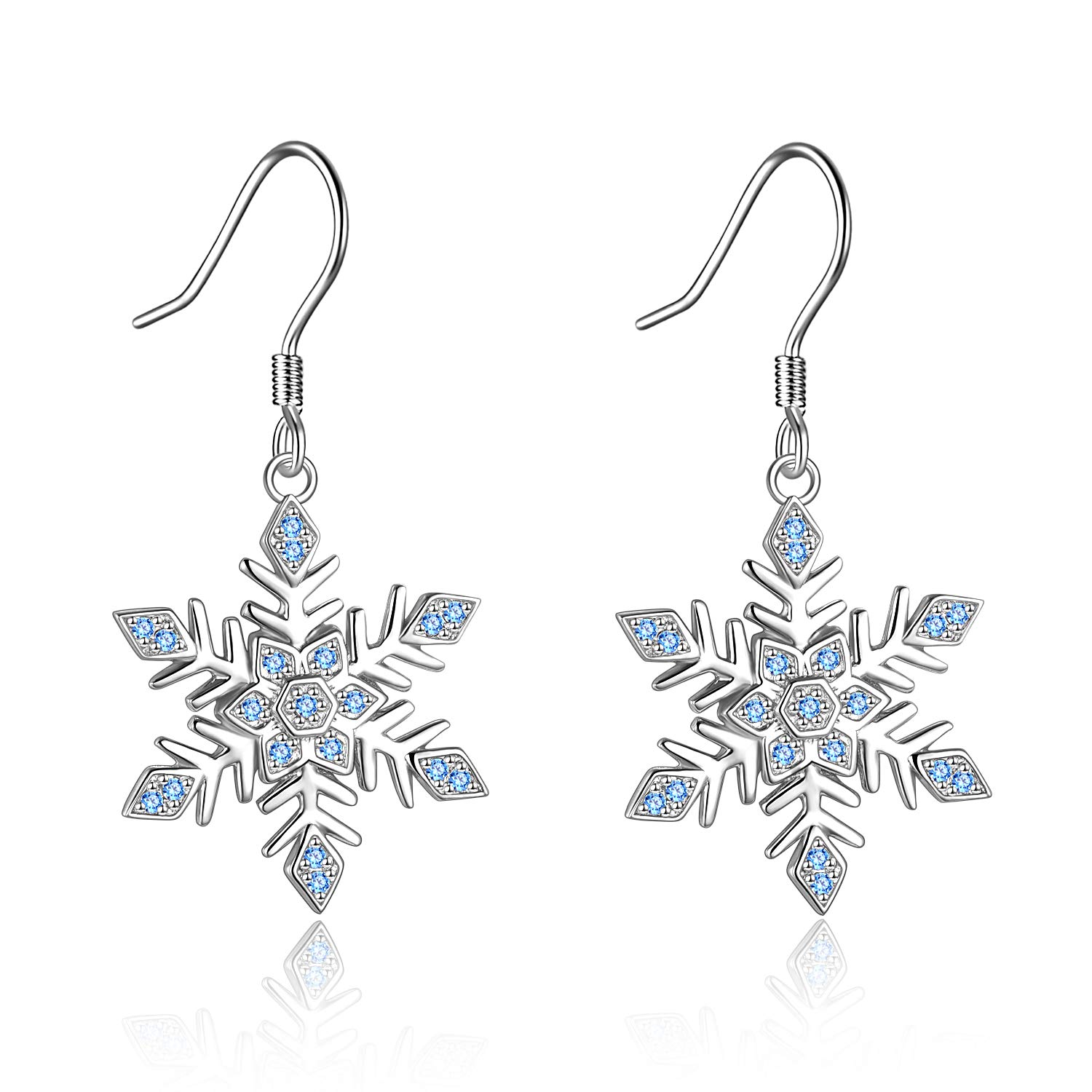 Sterling Silver Snowflake Dangle Drop Earrings for Women | Christmas Jewelry Gifts | Perfect for Holiday Parties, Winter Weddings & Festive Occasions