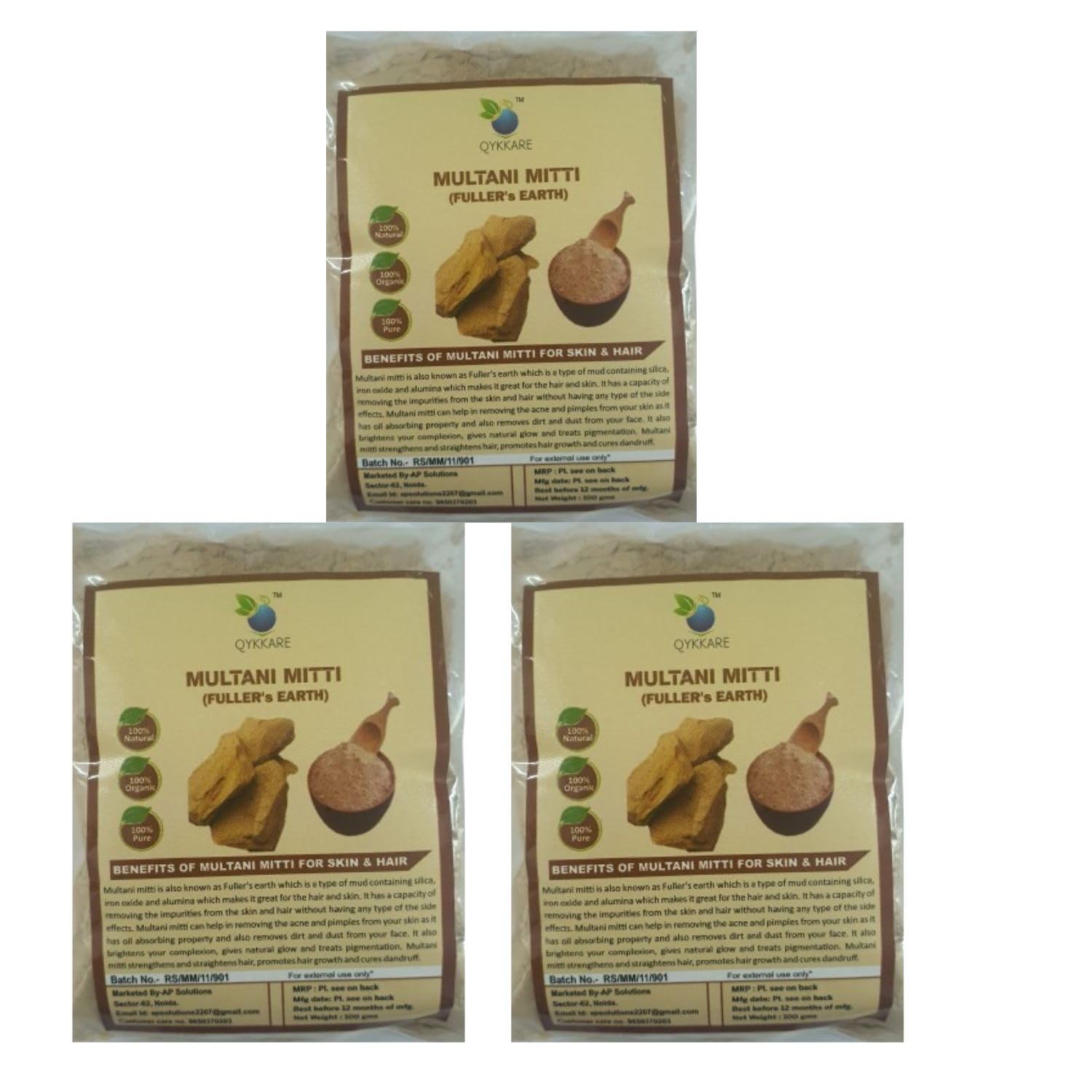 Pure & Natural Multani Mitti (Fuller's Earth) Powder for Face Pack - 100g x 3 (300g Total) | Deep Cleansing, Oil Control & Glowing Skin | DIY Facial Mask & Beauty Treatments