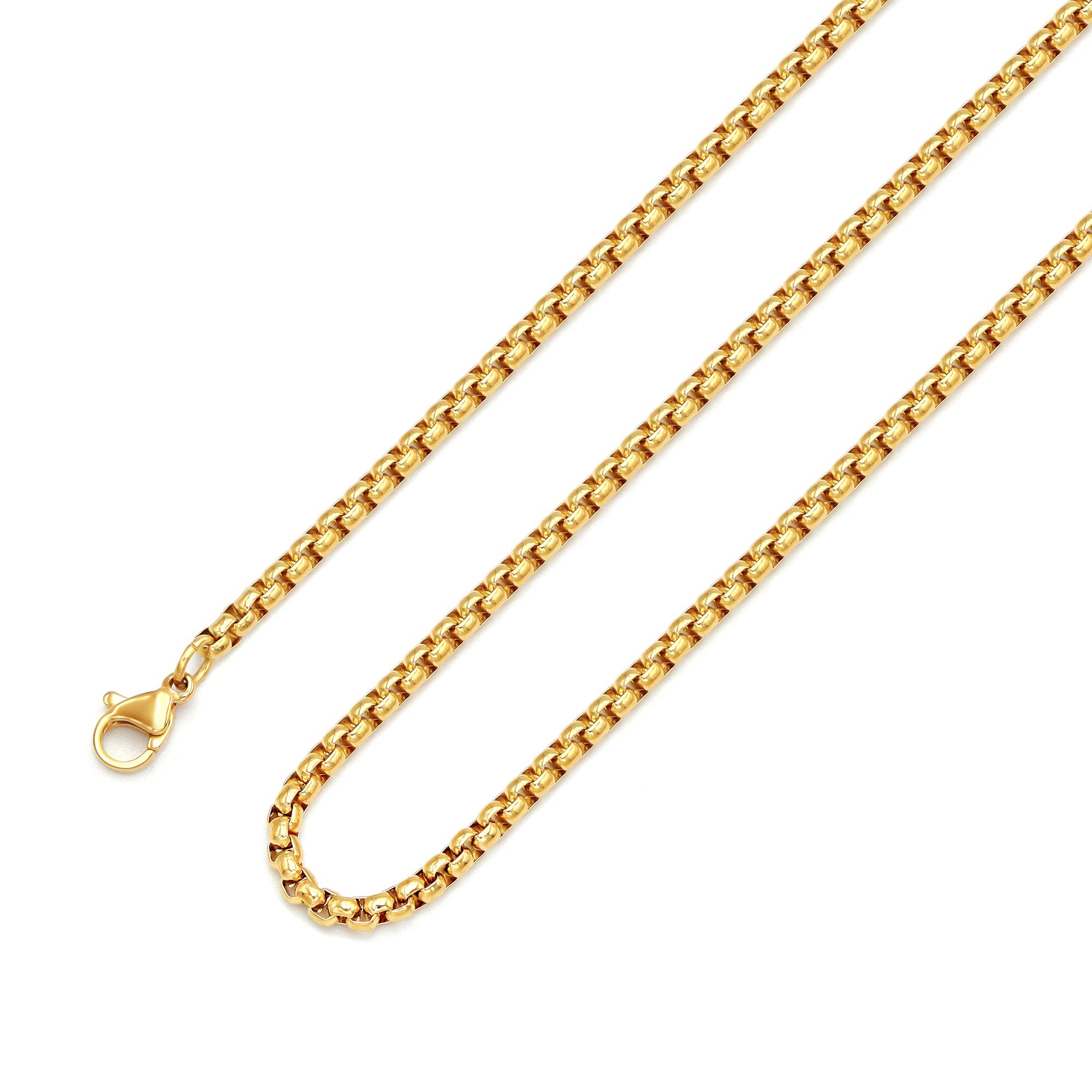 Stainless Steel Square Rolo Chain Necklace 2mm & 5mm - Round Box Chain Jewelry for Men & Women - Perfect for Everyday Wear, Gifts & Special Occasions