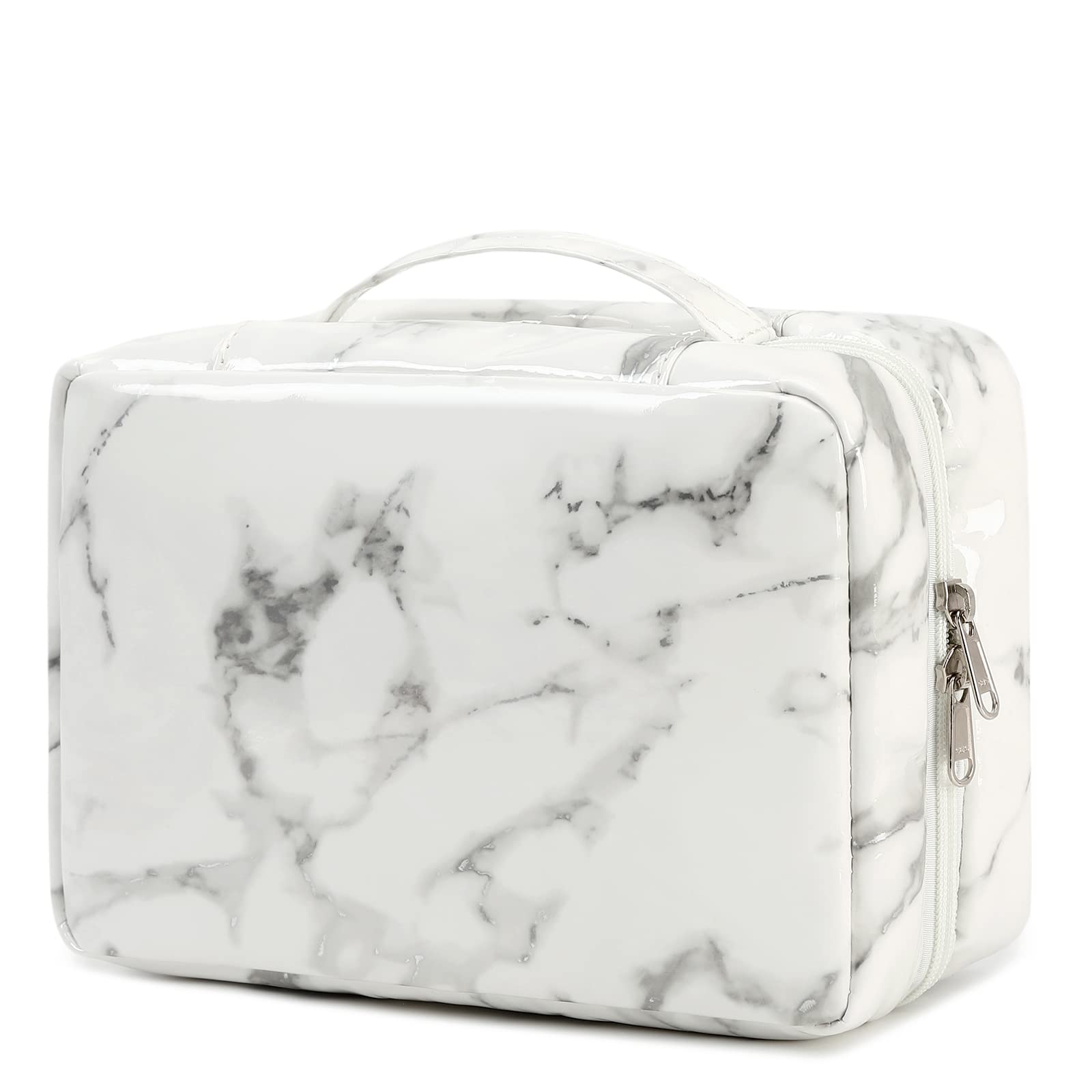 Hanging Travel Toiletry Bag - PU Leather Cosmetic Organizer with Hook for Makeup & Toiletries, Marble Pattern - Perfect for Vacation, Business Trips & Weekend Getaways