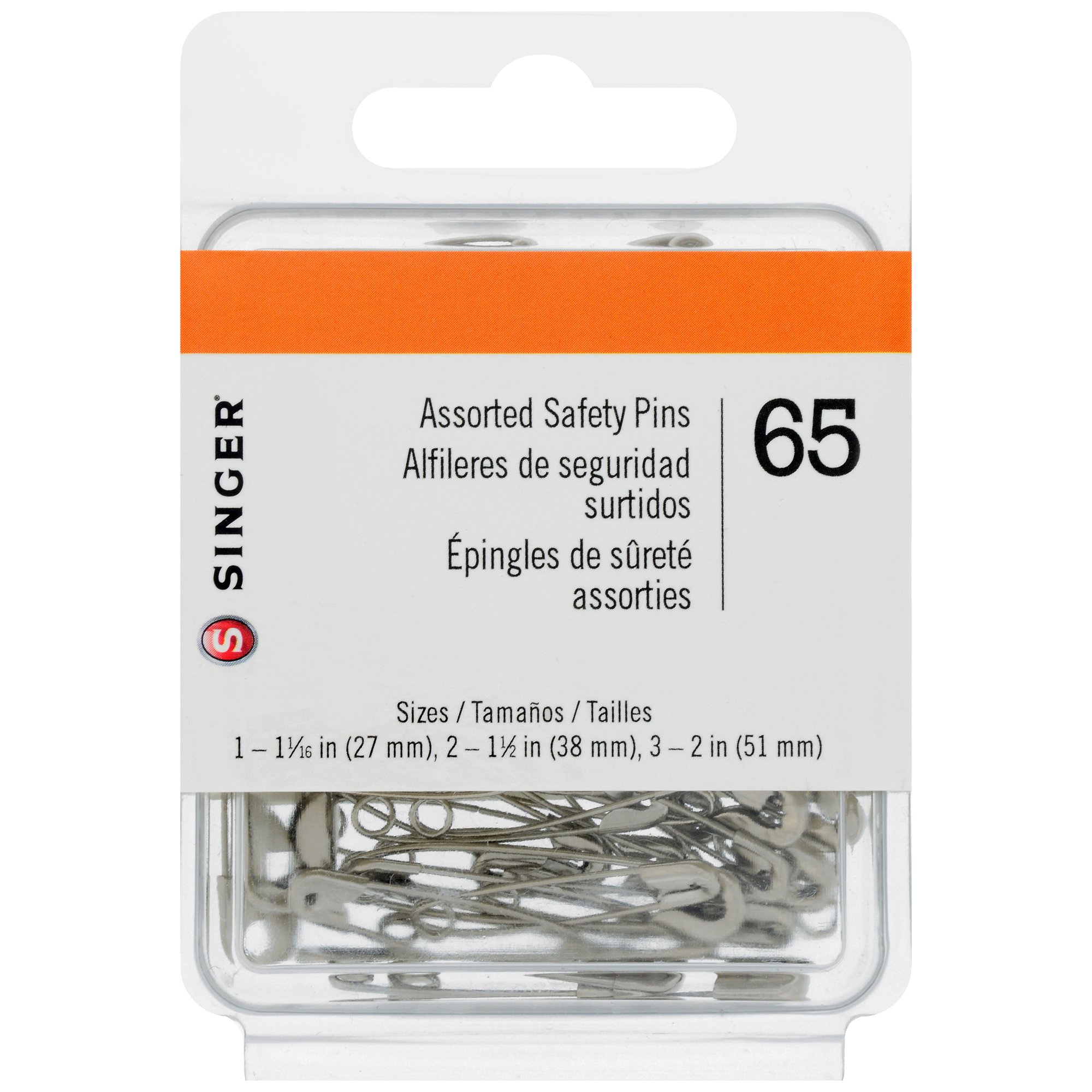 SINGER 07470 Assorted Safety Pins - 65-Piece Multisize Pack for Sewing, Crafting & DIY Projects - Perfect for Fabrics, Quilting & Emergency Repairs