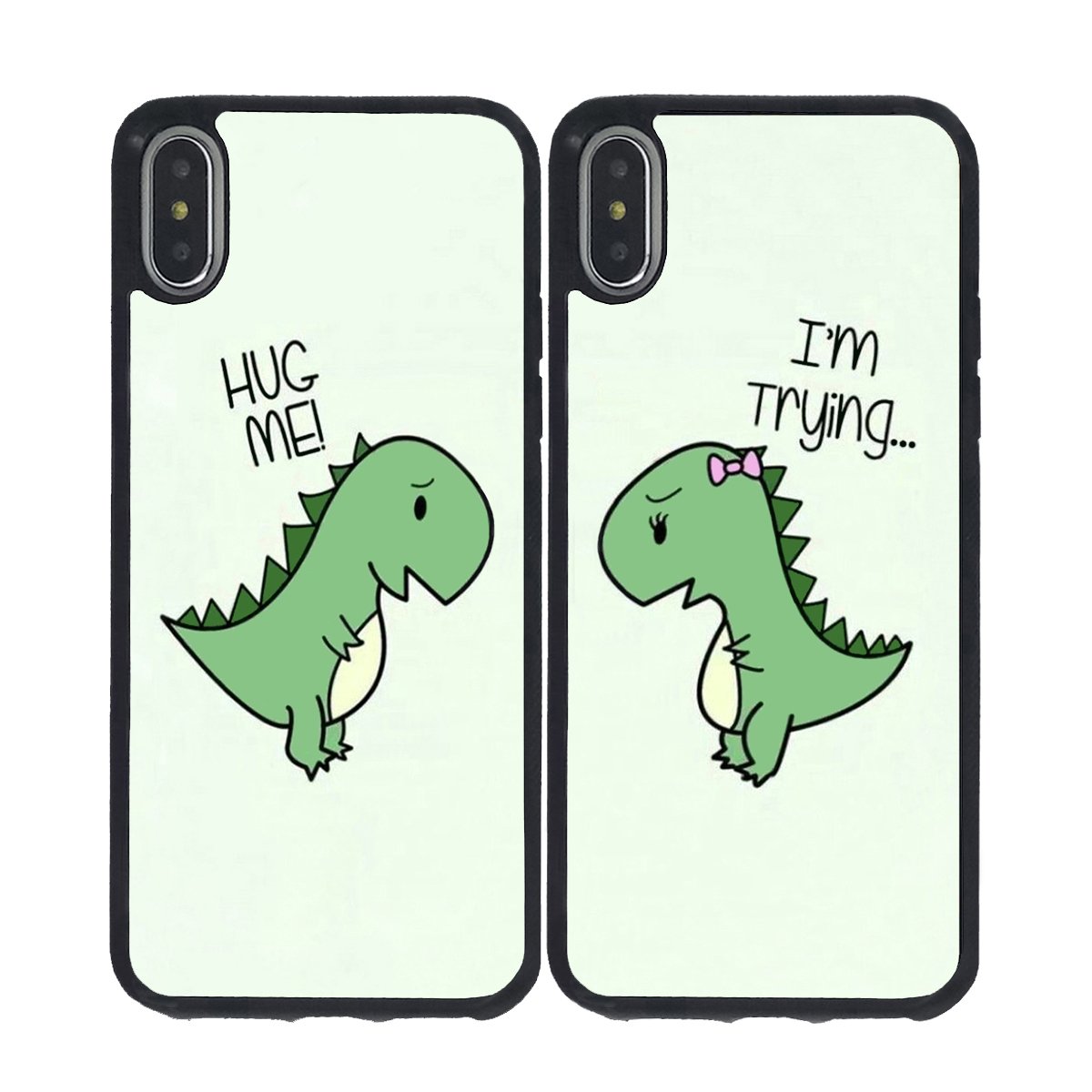Dinosaur Couple iPhone X/Xs Case - Cute Cartoon Slim Shockproof Rubber Cover for iPhone X (2017) & iPhone Xs (2018) 5.8 Inch - Perfect for Couples, Best Friends & Dino Lovers - Anti-Scratch Protection for Daily Use, Travel & Gifts