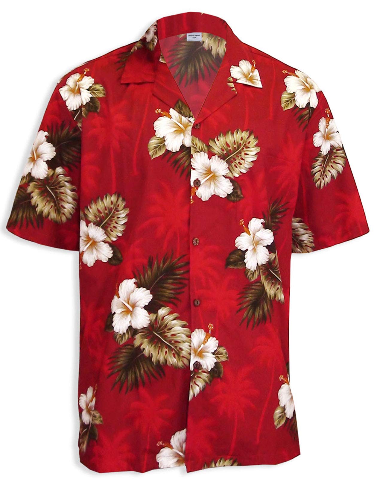 Hawaiian Shirt for Men - White Hibiscus & Tropical Palms Print - Breathable Short Sleeve Aloha Shirt - Perfect for Beach Vacation, Summer Party, and Tropical Theme Events