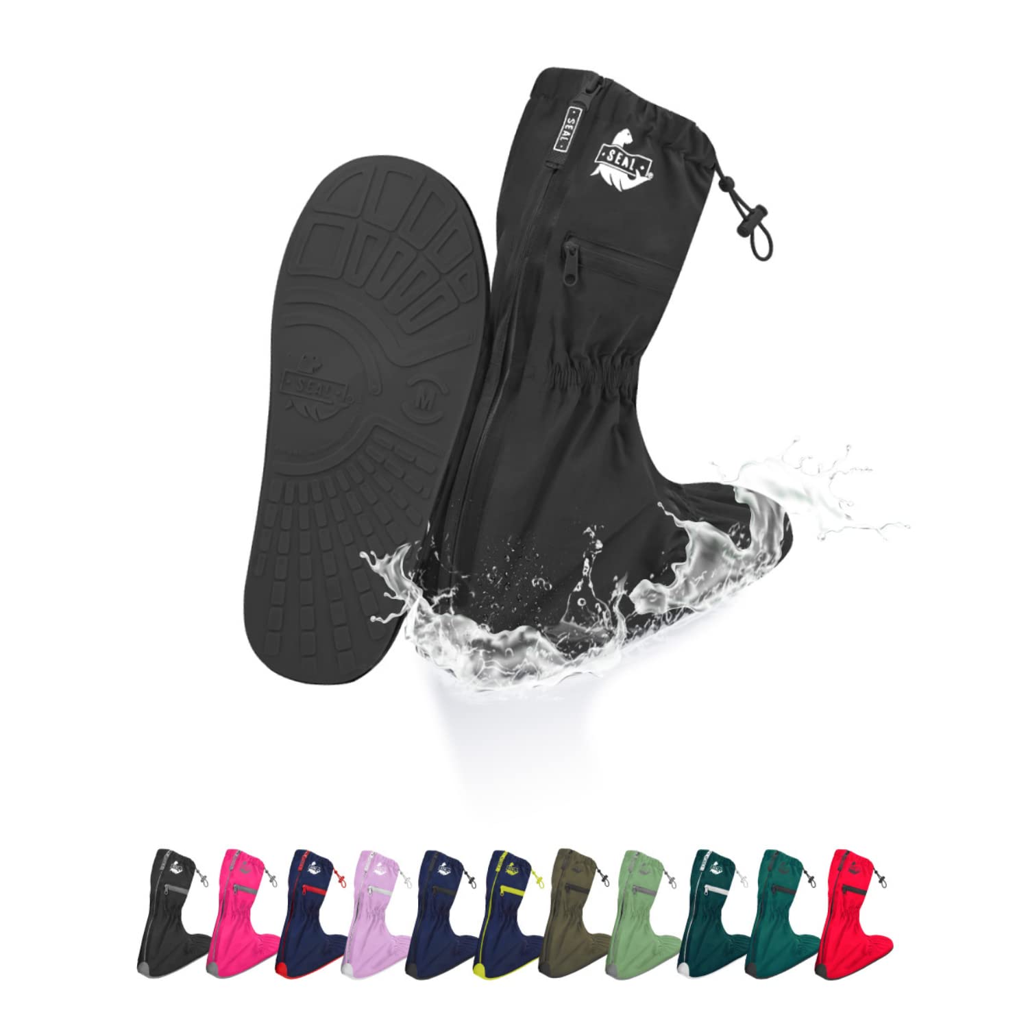 SEAL Waterproof Shoe Covers for Men & Women - Reusable Slip-Resistant Rain Boot Covers with Large Zippers - Perfect for Rain, Mud & Snow Protection | Ideal for Commuting, Hiking & Outdoor Activities