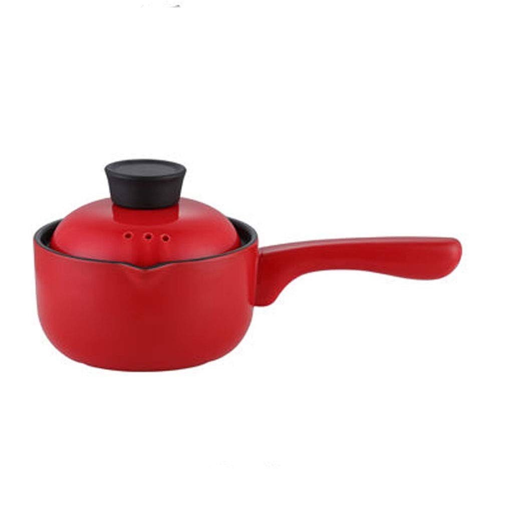 Nonstick Ceramic Small Sauce Pot with Glass Lid - Red Milk Pan, Soup Pot, Butter & Coffee Warmer for Kitchen, Stovetop & Home Cooking