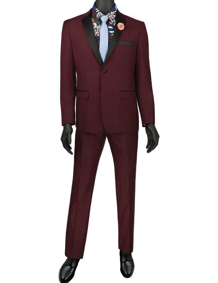 Ultra Slim Fit Burgundy with Black Lapel 2 Piece Tuxedo Suit for Men | Formal Wedding, Prom & Evening Wear | Premium Tailored Suit for Special Occasions