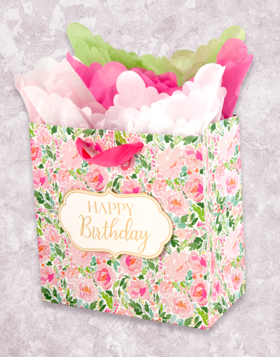 Blooming Birthday Medium Square Gift Bags - Elegant Party Favor Bags for Birthdays, Baby Showers & Special Occasions