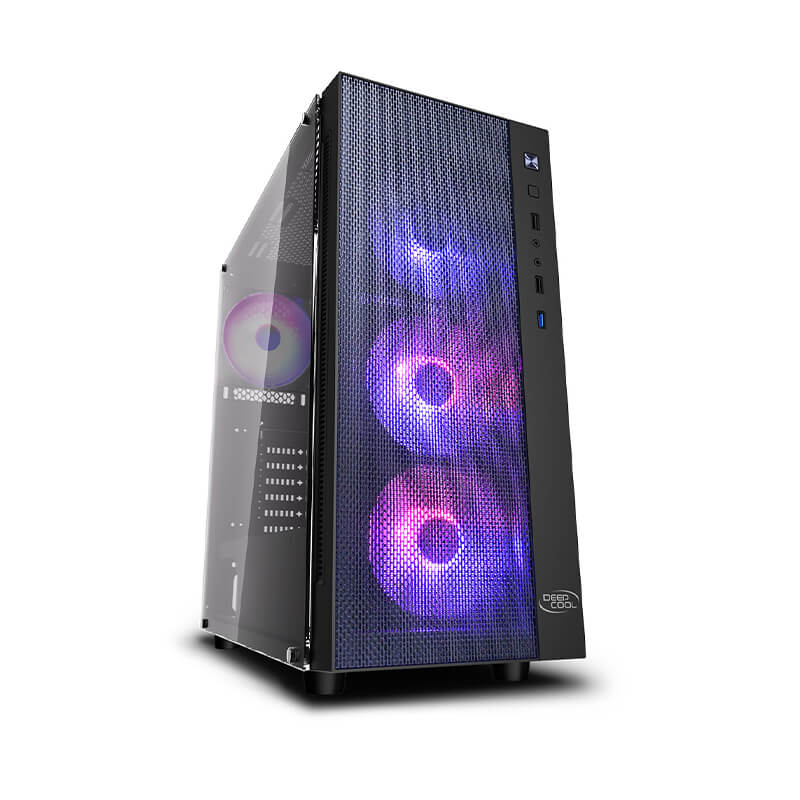 Deepcool Matrexx 55 Mesh ADD-RGB Mid Tower PC Case - High Airflow Tempered Glass Gaming Computer Case with RGB Lighting for Custom PC Builds & Gaming Setups