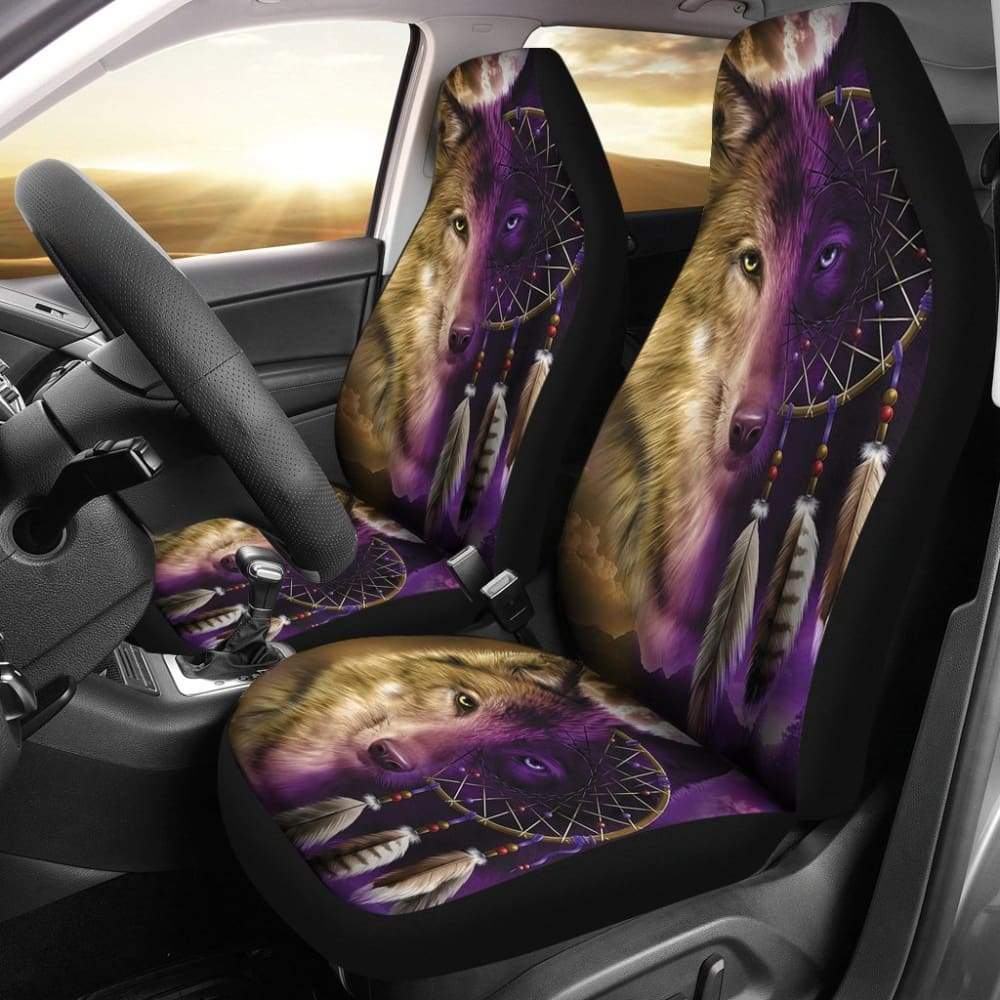 Premium Wolf Dream Catcher Car Seat Covers for Cars, Trucks & SUVs - Breathable Mesh Fabric Protectors - Perfect for Road Trips, Camping & Outdoor Adventures