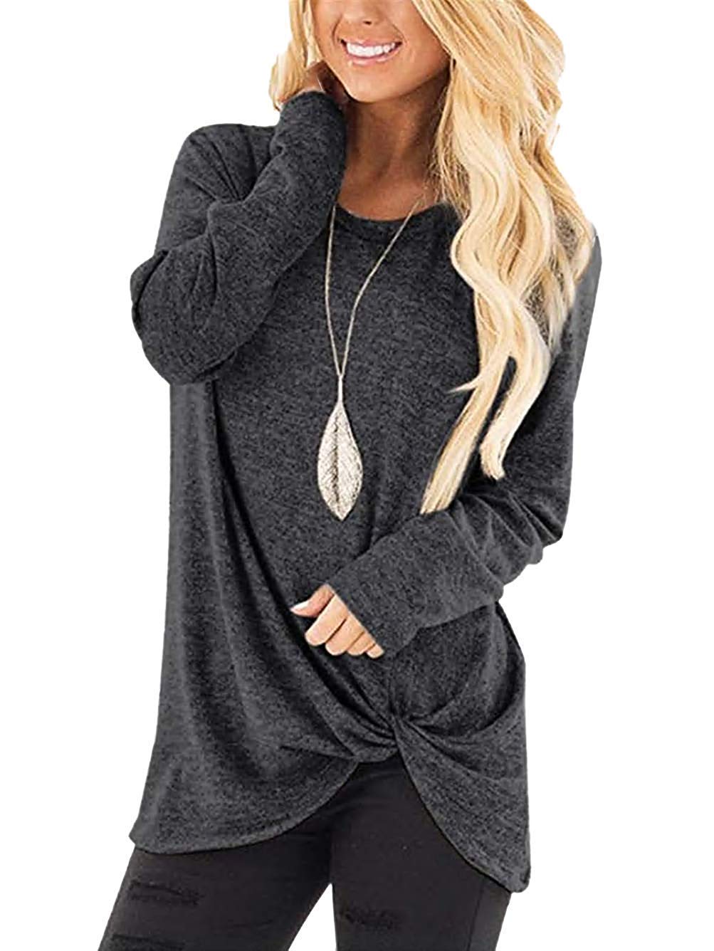 Stylish SAMPEEL Women's Tunic Tops for Leggings - Casual Twist Knot Long Sleeve Blouse for Work & Everyday Wear | Perfect for Office, Weekend & Layering