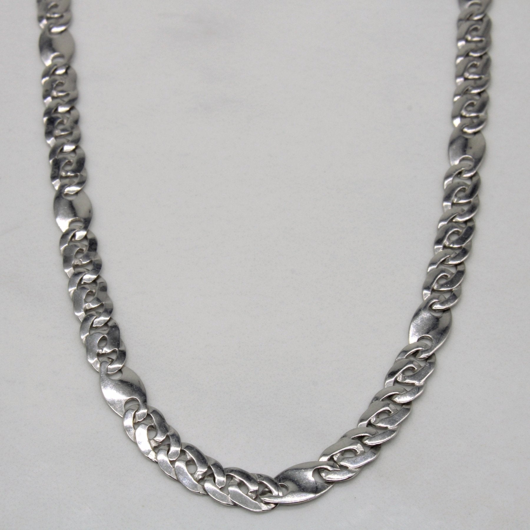 10K White Gold Modified Curb Chain Necklace - 22 Inch Classic Unisex Jewelry for Everyday Wear, Gifts & Special Occasions