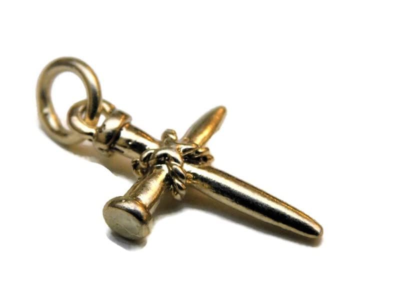 14K Solid Yellow Gold Cross of Nails Charm Pendant - Religious Jewelry for Women, Christian Gift, Baptism & Confirmation Present, Everyday Faith Accessory