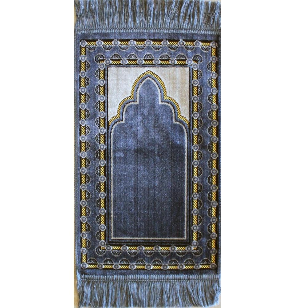 Kids Velvet Prayer Rug - Soft Blue with Decorative Dotted Border | Islamic Prayer Mat for Children | Perfect for Home, Mosque & Travel