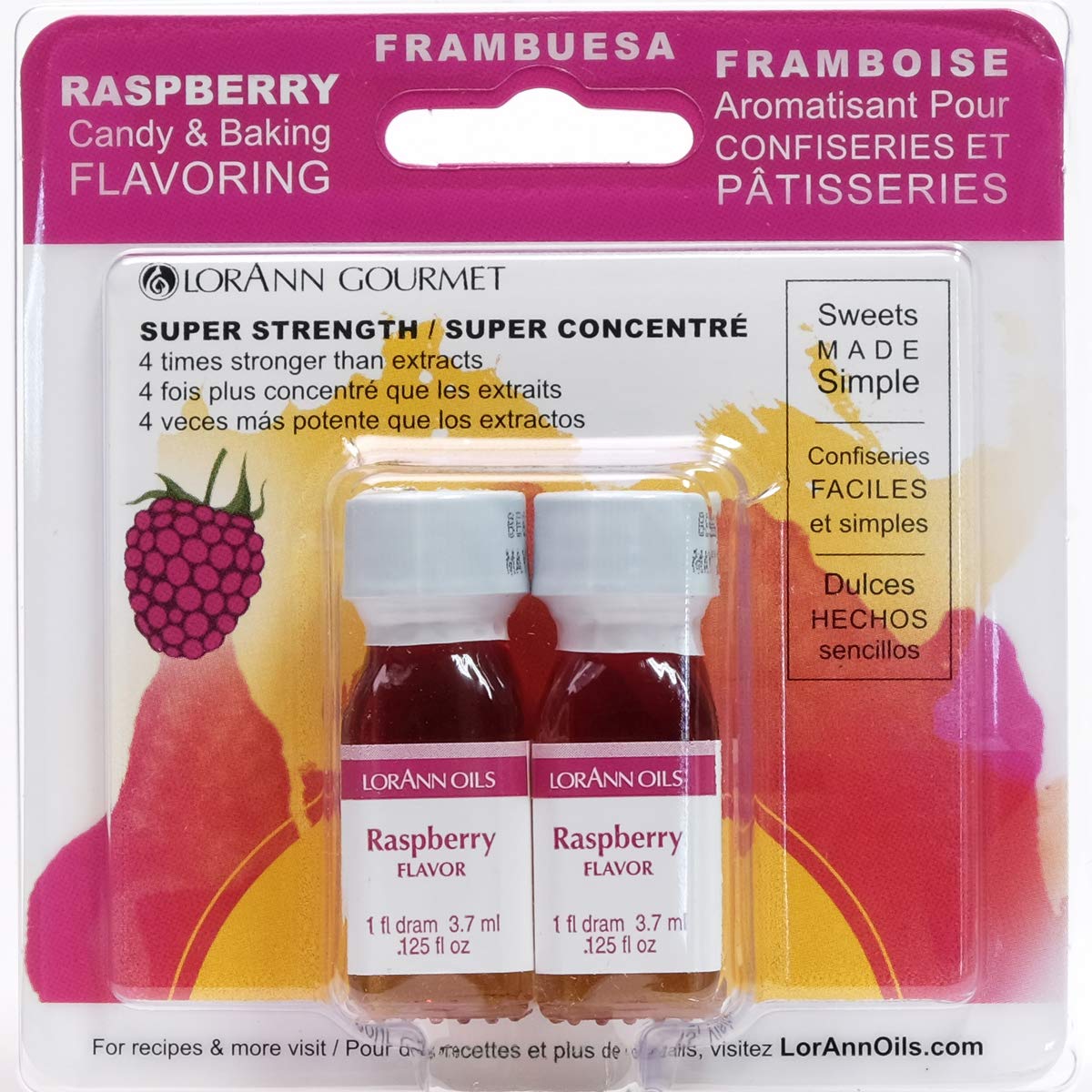 LorAnn Oils Super Strength Raspberry Flavoring - 4X Stronger Than Extracts for Candy Making, Baking, Hard Candy & Flavor Oils (Pack of 2, 0.125 fl oz) - Perfect for DIY Desserts, Homemade Treats & Professional Confectionery