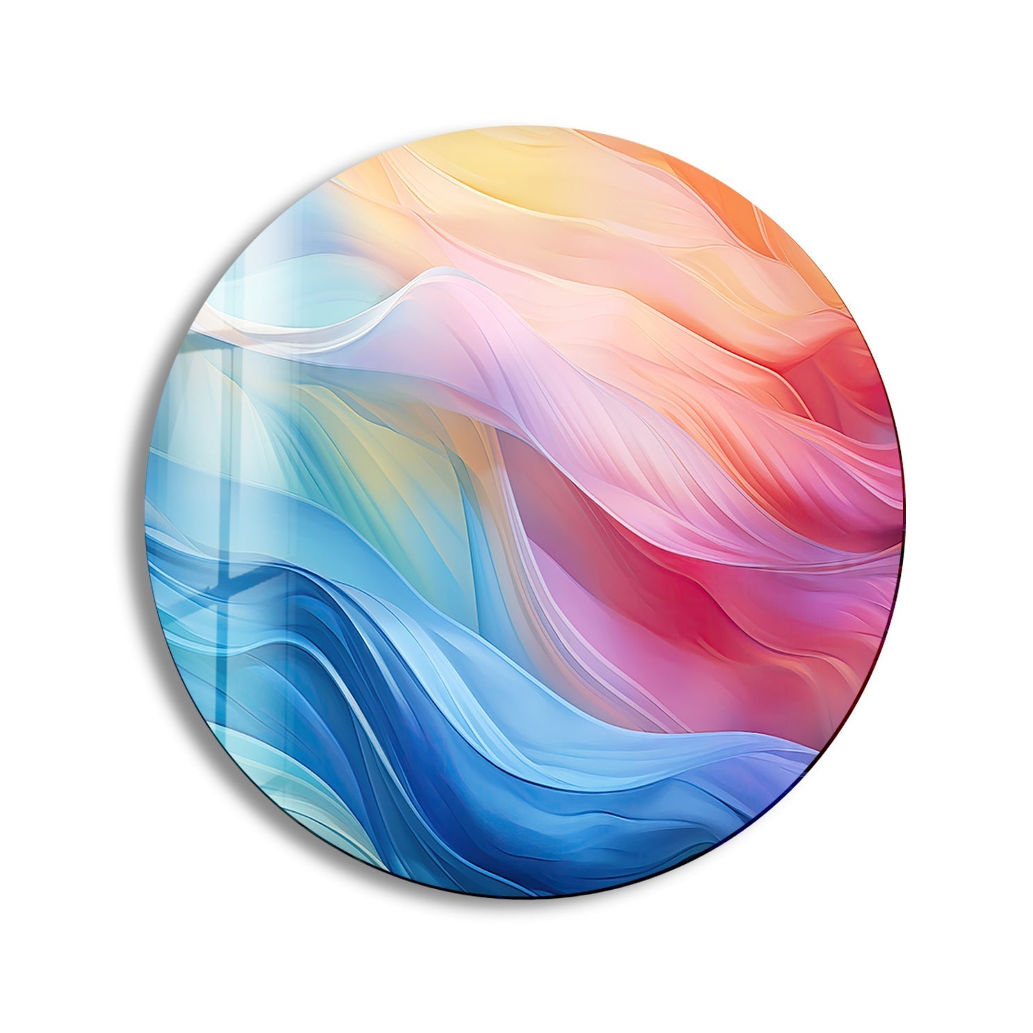 Abstract Round Pink & Blue Glass Wall Art - Modern Handmade Home Decor for Living Room, Bedroom & Office - Unique Gift Idea for Housewarming & Wedding