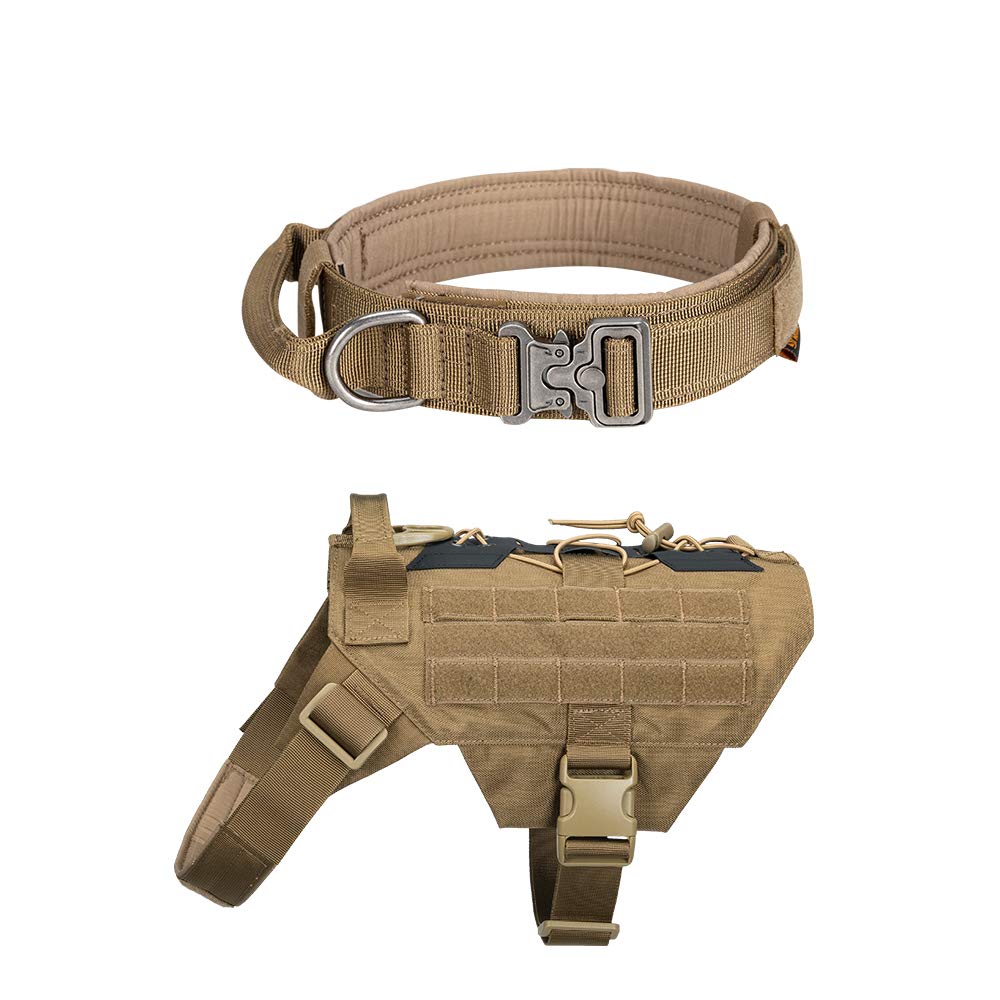 Medium Tactical Dog Collar - Adjustable Nylon Military Harness with Metal Buckle & Handle for Training, Hiking & Outdoor Adventures