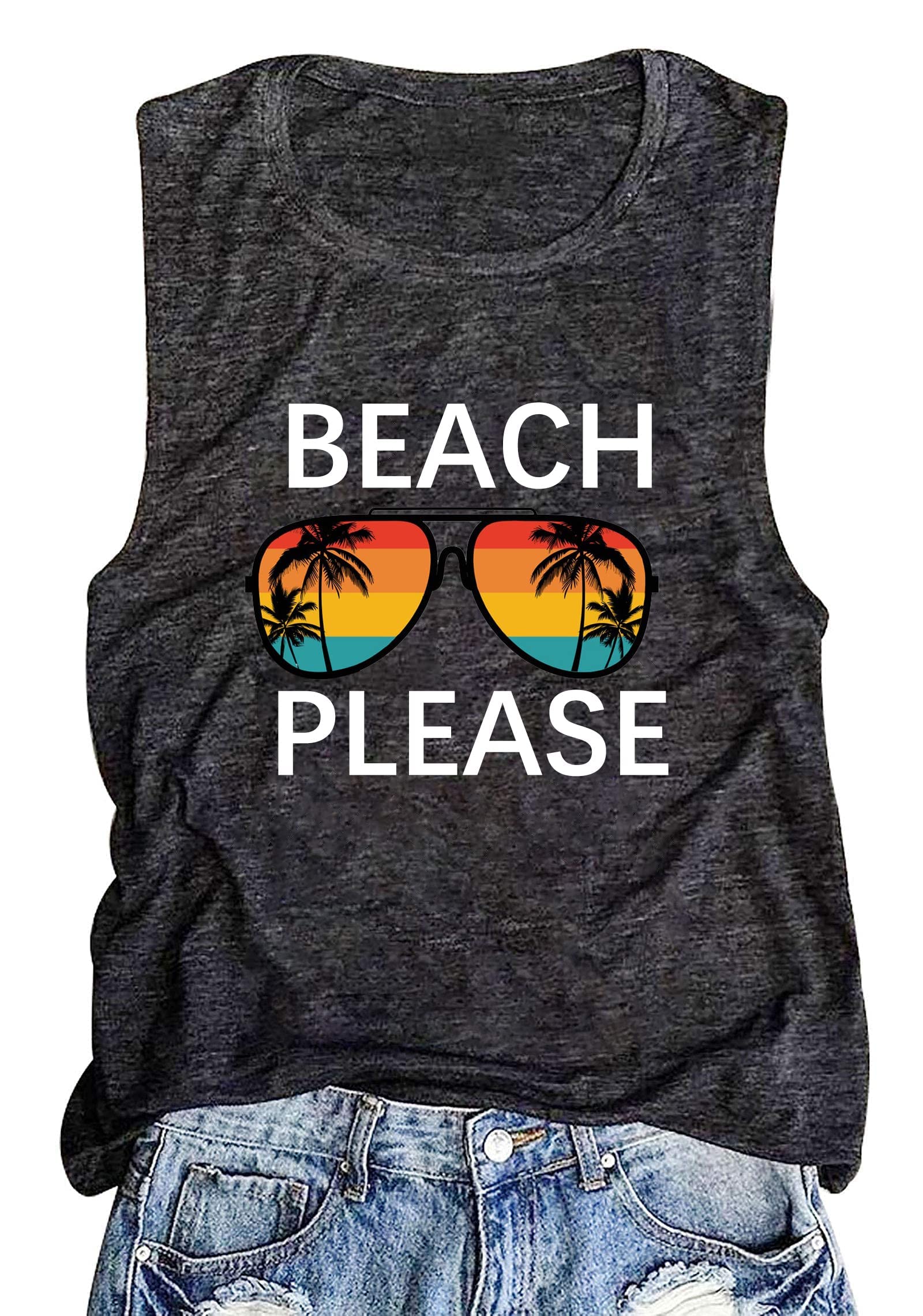 Funny Beach Graphic Tank Tops for Women - Sleeveless Summer Shirts, Cute Boating & Vacation Gift, Workout Muscle Tee - Perfect for Beach Parties, Poolside Relaxation & Outdoor Activities