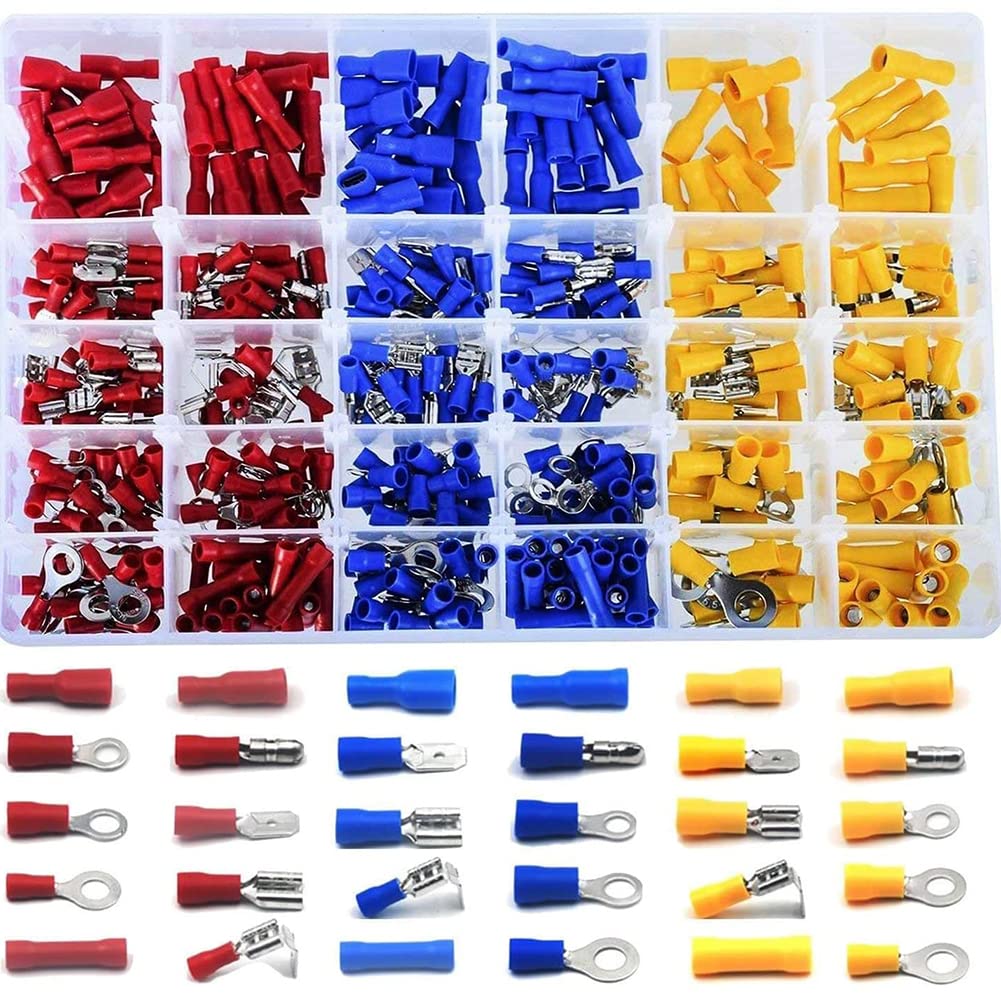 480Pcs Zcargel Cable Lugs Crimping Connector Kit - Electrical Ring Terminals, Round & Flat Connectors with Insulated Crimp Terminals for Automotive, Marine & Home Wiring Projects