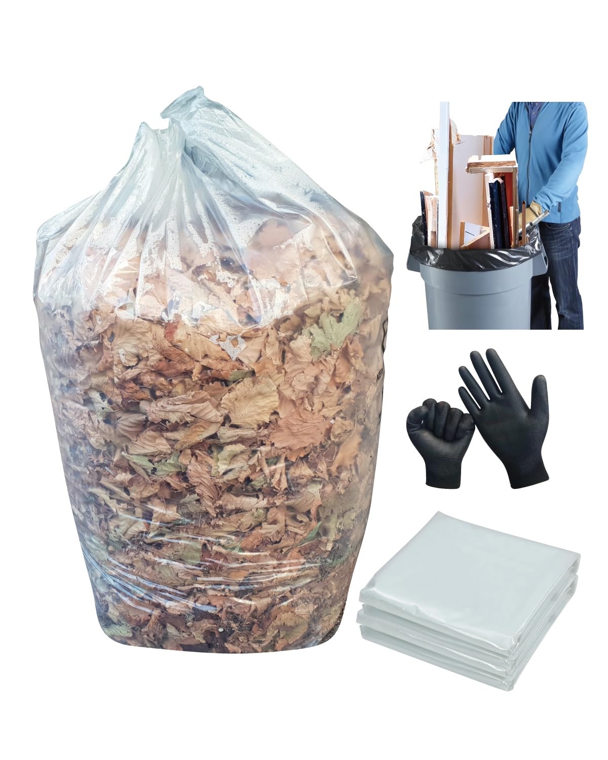Heavy Duty 60 Gallon Contractor Trash Bags - 6.0 Mil Thick Clear Garbage Bags (40
