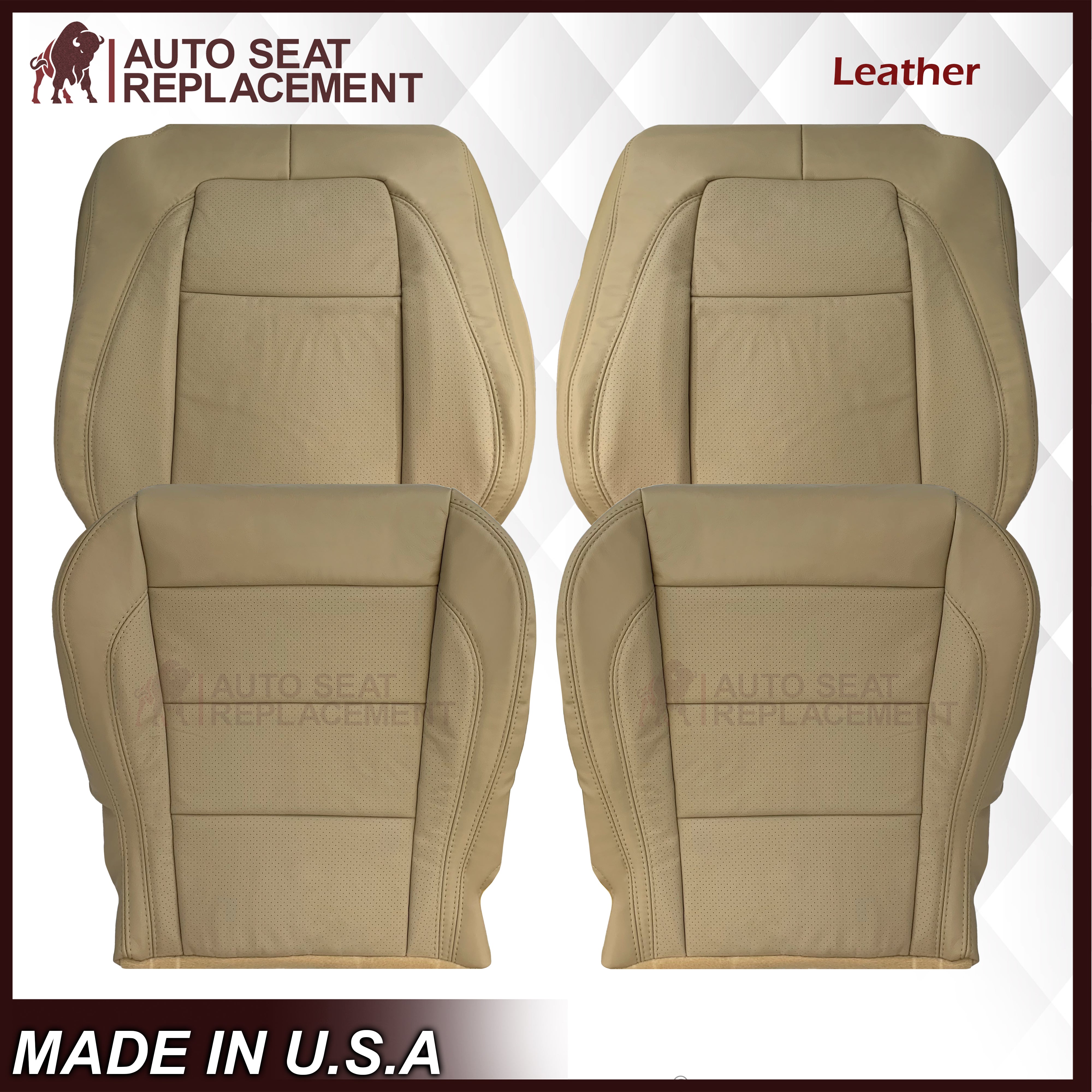 2007-2010 Jaguar XK XKR Genuine Leather or Synthetic Leather Seat Covers - Caramel Tan - Premium Fit for Luxury Car Interiors & Road Trips