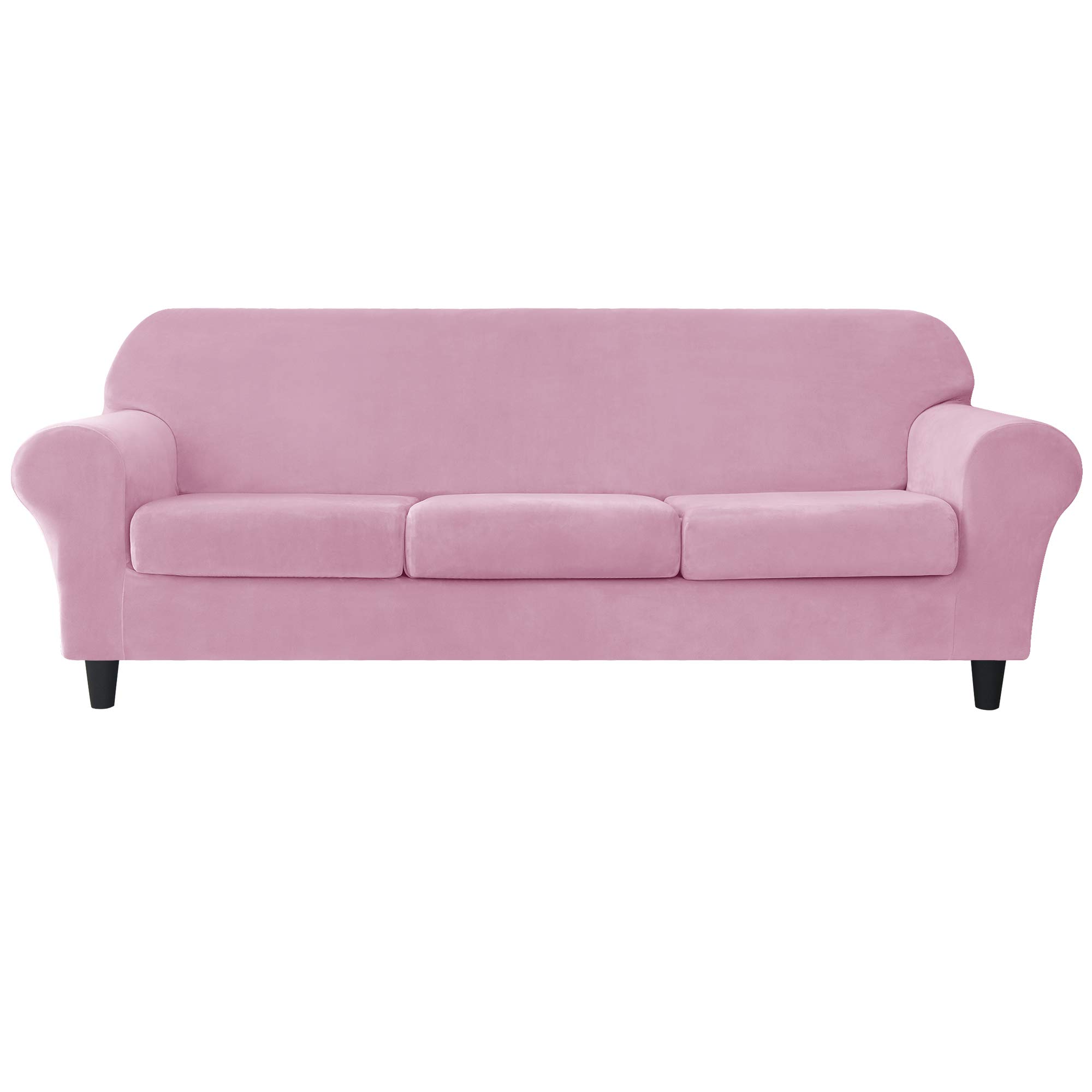 CONRUSER Stretch Sofa Slipcover - Soft Velvet Couch Cover for 3-Cushion Sofa, Thick Furniture Protector for Pets & Kids (Pink, Large Size) | Perfect for Living Room, Family Room & Pet-Friendly Homes