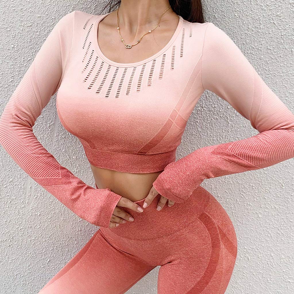 WPYYI Women's Seamless Workout Set - Long Sleeve Crop Top & High Waist Leggings for Gym, Running & Yoga | Comfortable Sports Suit for Fitness & Active Lifestyle