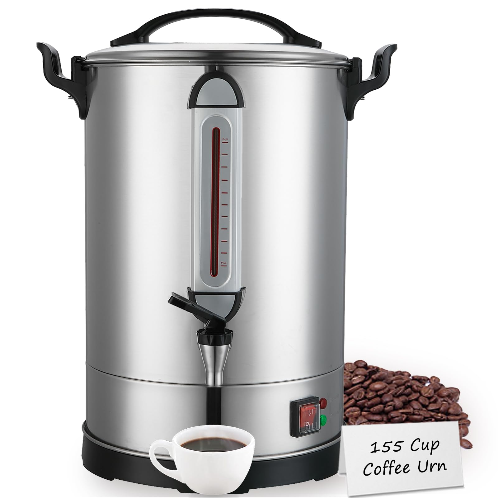 Commercial Electric Coffee Percolator - 155 Cup Large Stainless Steel Coffee Urn with Hot Water Dispenser | Ideal for Restaurants, Catering, Church Events & Office Coffee Breaks | Durable Dual Layer Construction