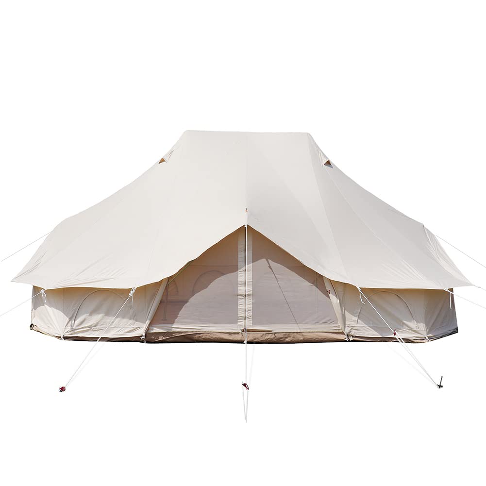 SoLaka 8-12 Person Bell Tent - Heavy Duty Canvas Yurt Tent for Camping, Outdoor Events, Weddings & Family Gatherings - Beige Waterproof Glamping Tent with Stove Jack for Backyard, Festivals & Adventure Trips