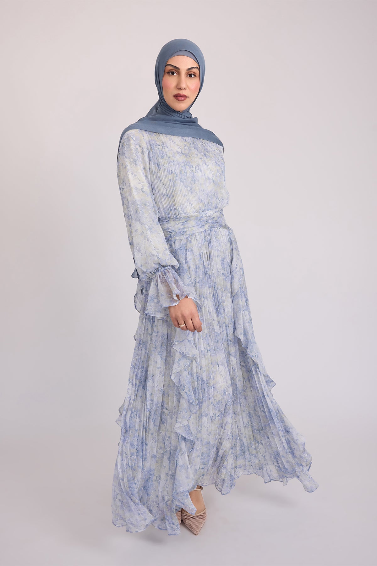 Lavinia Pleats and Ruffles Vintage Dress for Women - Elegant Flowy Midi Dress for Wedding, Party & Special Occasions
