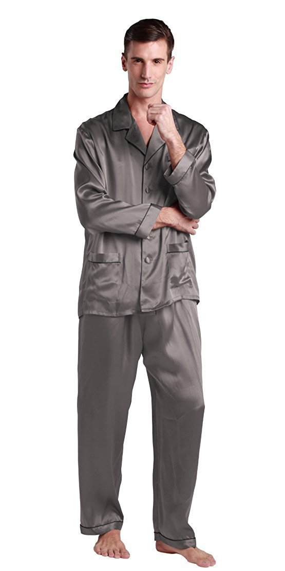 Premium 22 Momme 100% Pure Silk Pajama Set for Men - Long Sleeve Luxury Sleepwear with Contrast Trim - Ultra Soft & Comfortable Lounge Wear for Relaxation, Travel & Special Occasions