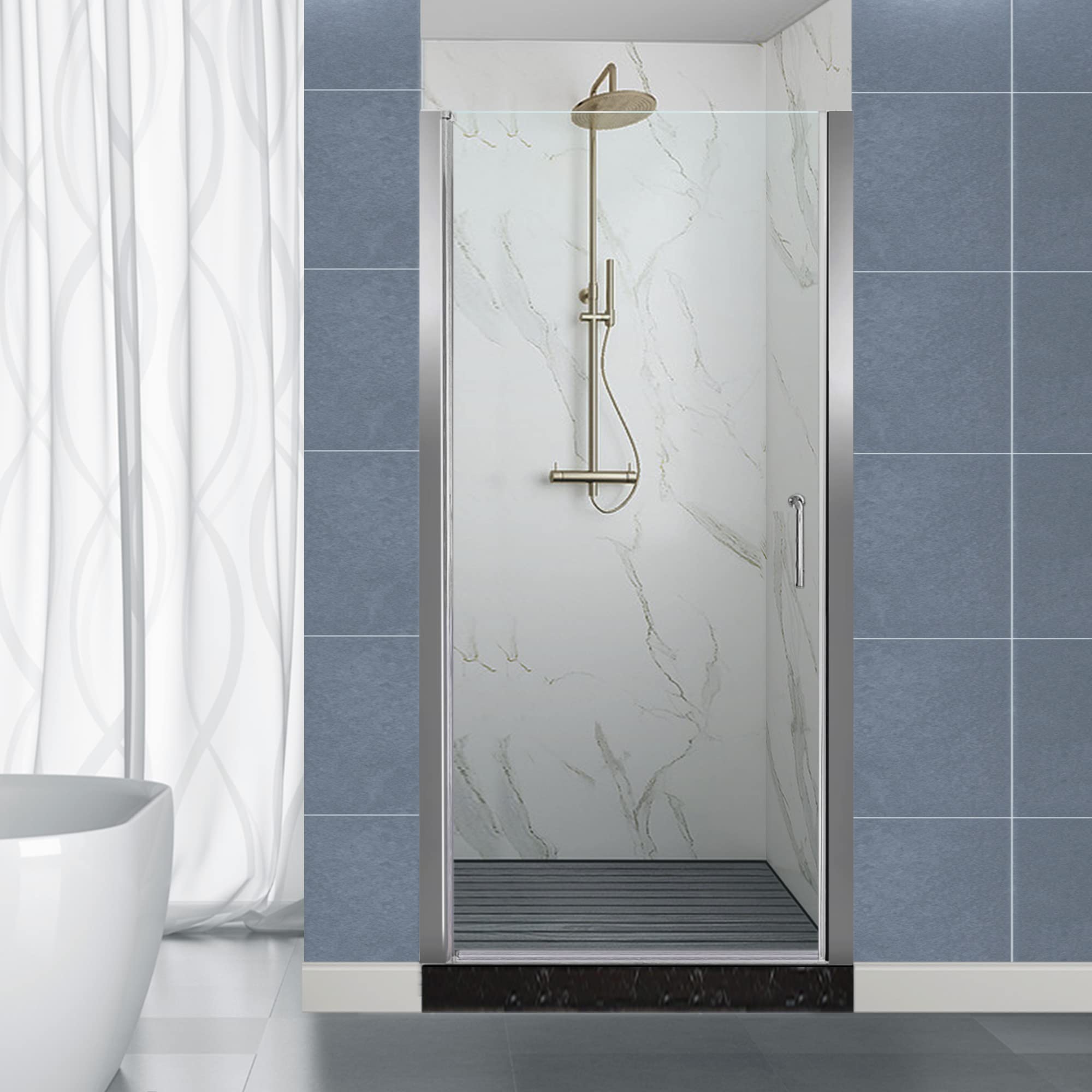 GroGro Half Frameless Shower Door - 32-33.5