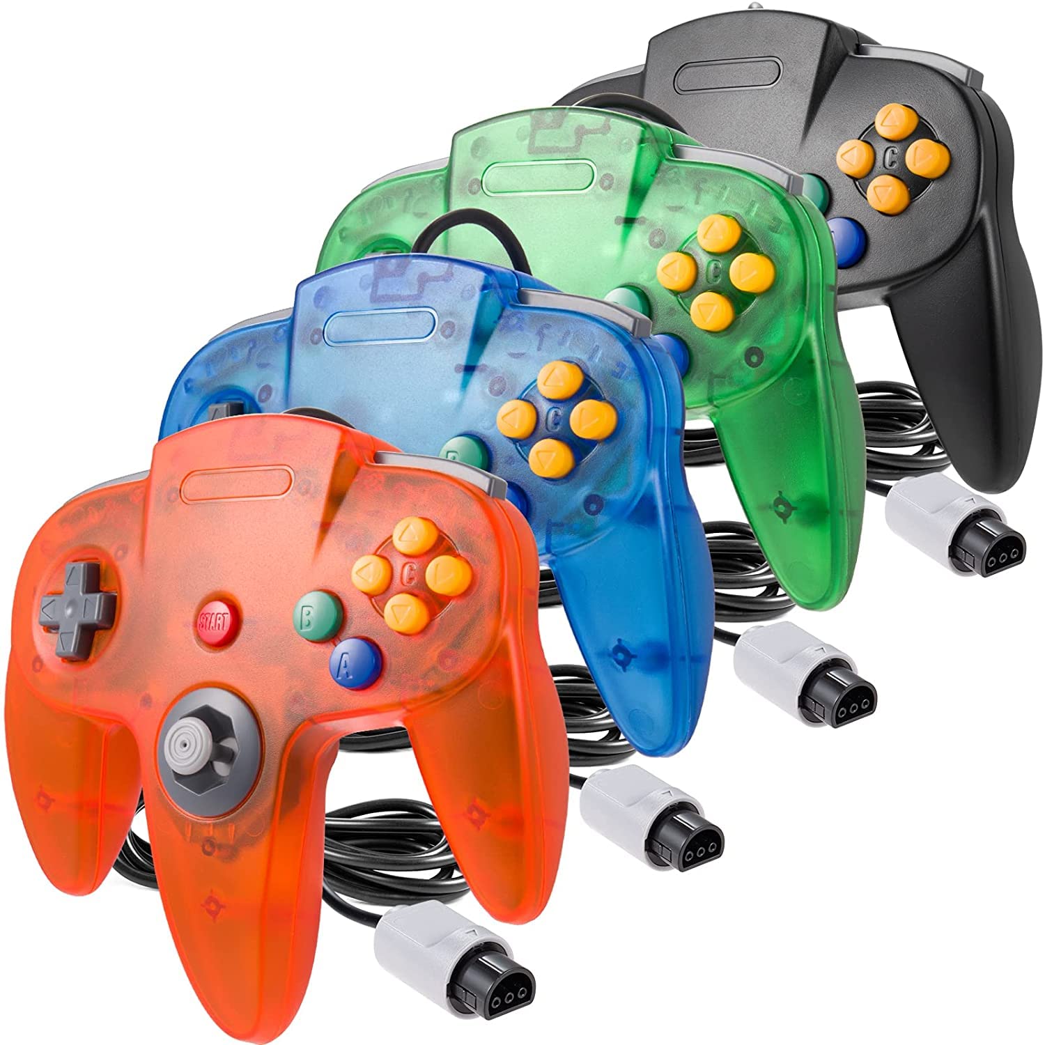 Miadore 4-Pack Wired N64 Controllers - Upgraded Joystick for Nintendo 64 Gaming (Black/Green/Blue/Orange)
