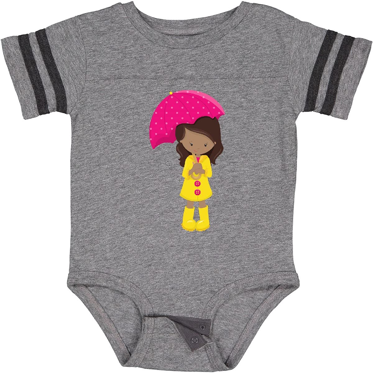 Inktastic African American Girl in Raincoat with Umbrella Baby Bodysuit - Cute Rainy Day Outfit for Infants & Toddlers - Perfect for Playdates, Daycare & Family Photos