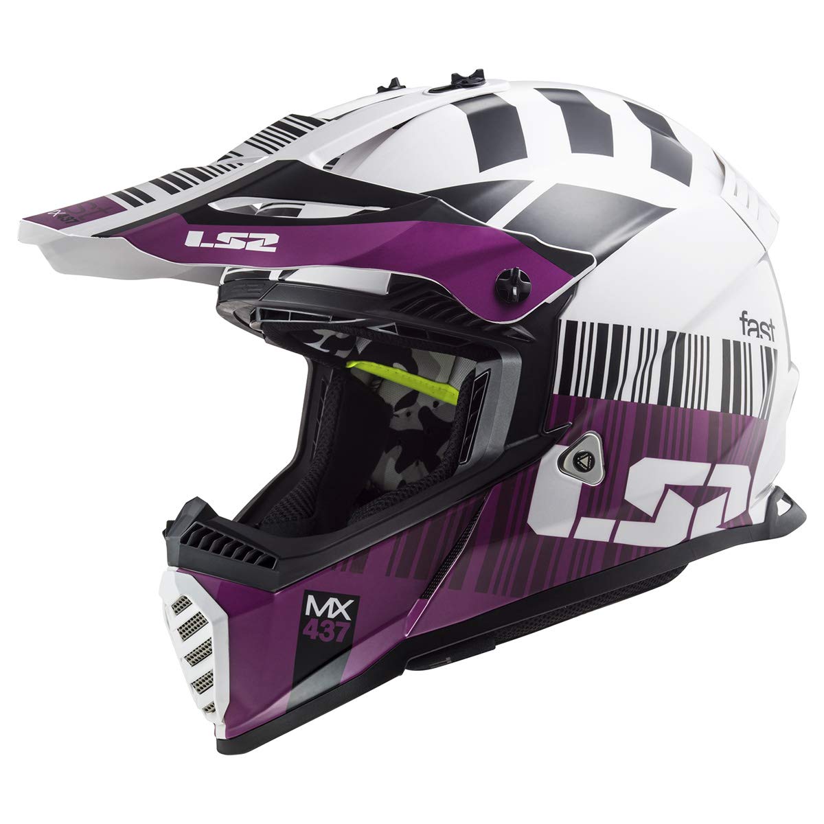 LS2 Helmets Gate Youth Full Face Motorcycle Helmet - Gloss Xcode White Violet - Youth Large - Safe & Comfortable for Kids Riding, Biking & Outdoor Adventures