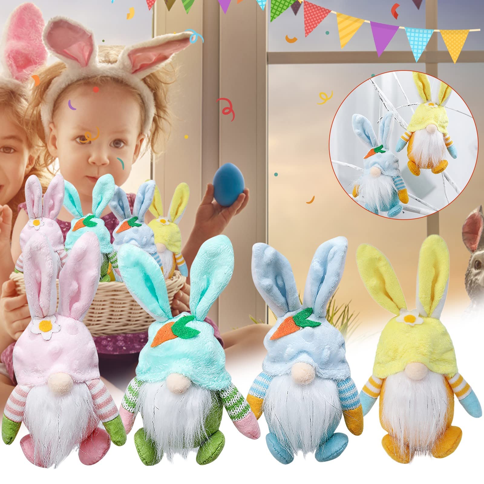 Boddenly 4 Pack Easter Bunny Stuffed Animals - Adorable Handmade Swedish Gnome Plush Toys for Easter Decorations, Gifts & Home Decor | Perfect for Easter Basket Stuffers, Party Favors & Spring Home Decor