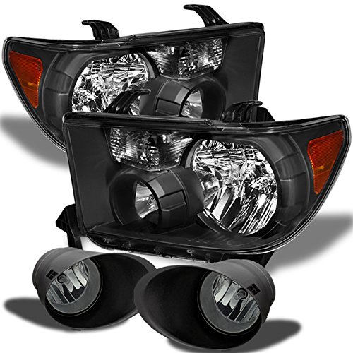 AKKON Black Headlights & Smoked Fog Lights Kit for 2007-2013 Toyota Tundra - Complete Left/Right Pair with Switch & Bulbs | Perfect for Night Driving & Off-Road Adventures