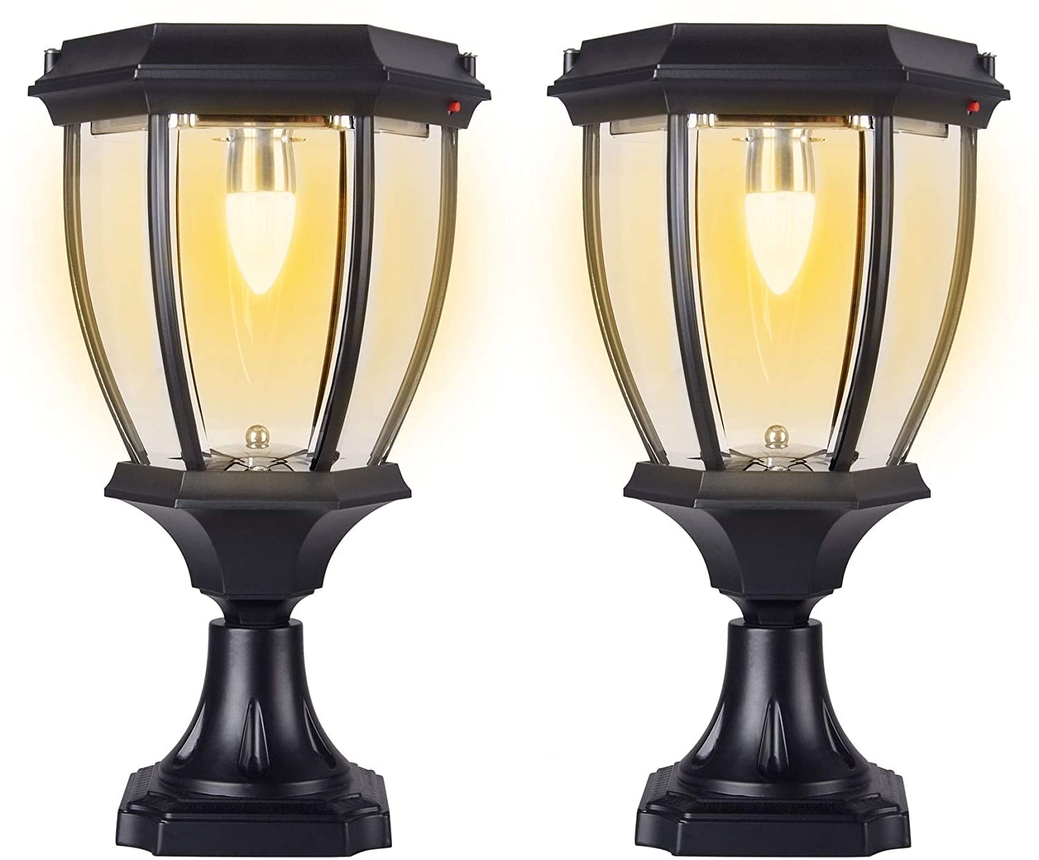 Kendal Solar Post Lights Outdoor - Waterproof Solar Powered LED Fence & Deck Lights - Warm White Black Pillar Lights for Porch, Railing, Patio Decor - Clear Glass Design - Perfect for Garden, Pathway, and Landscape Lighting (Set of 2)