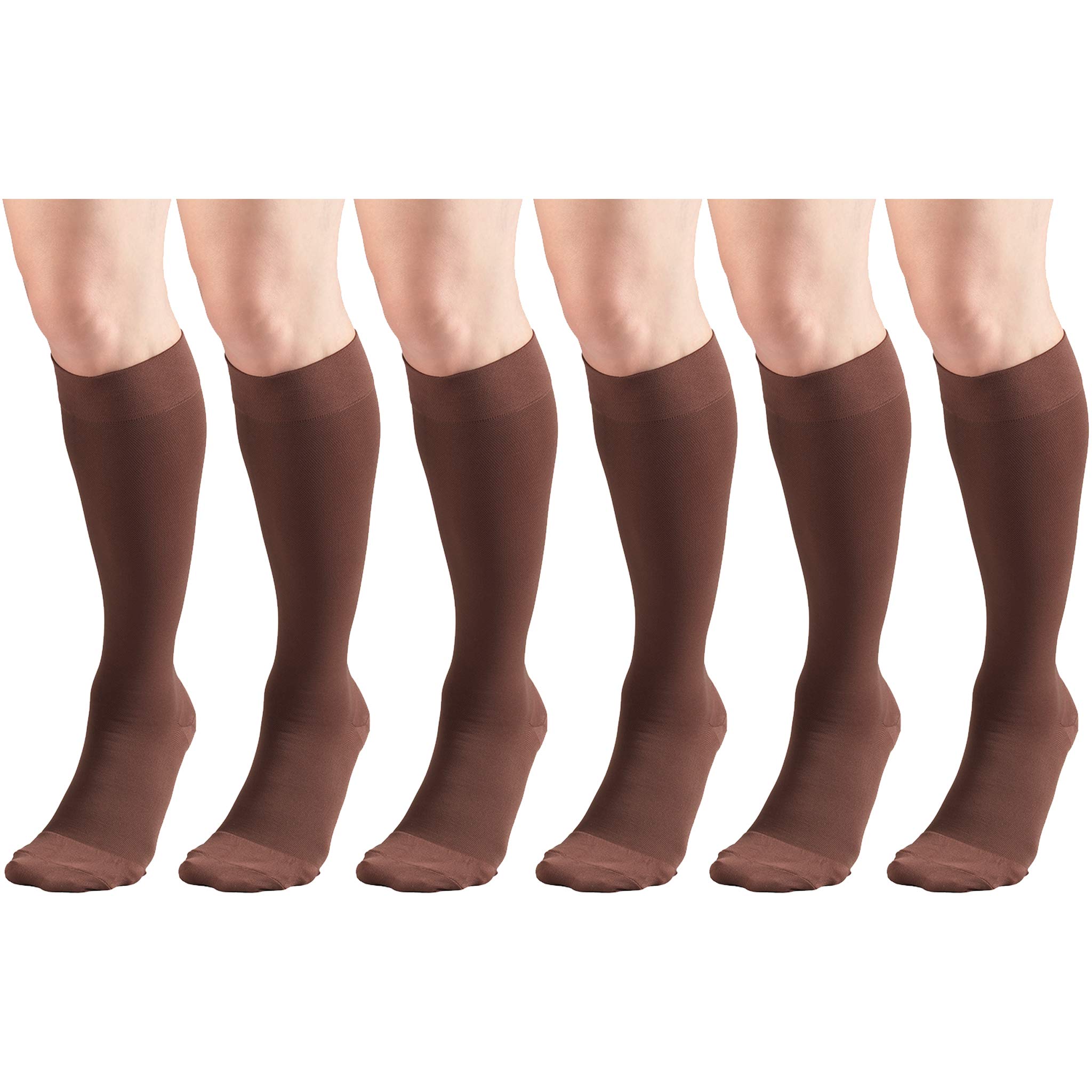 20-30 mmHg Compression Socks for Men & Women - Knee High Support Stockings, Closed Toe, Brown Small (6 Pairs) - Ideal for Travel, Varicose Veins & Circulation Support