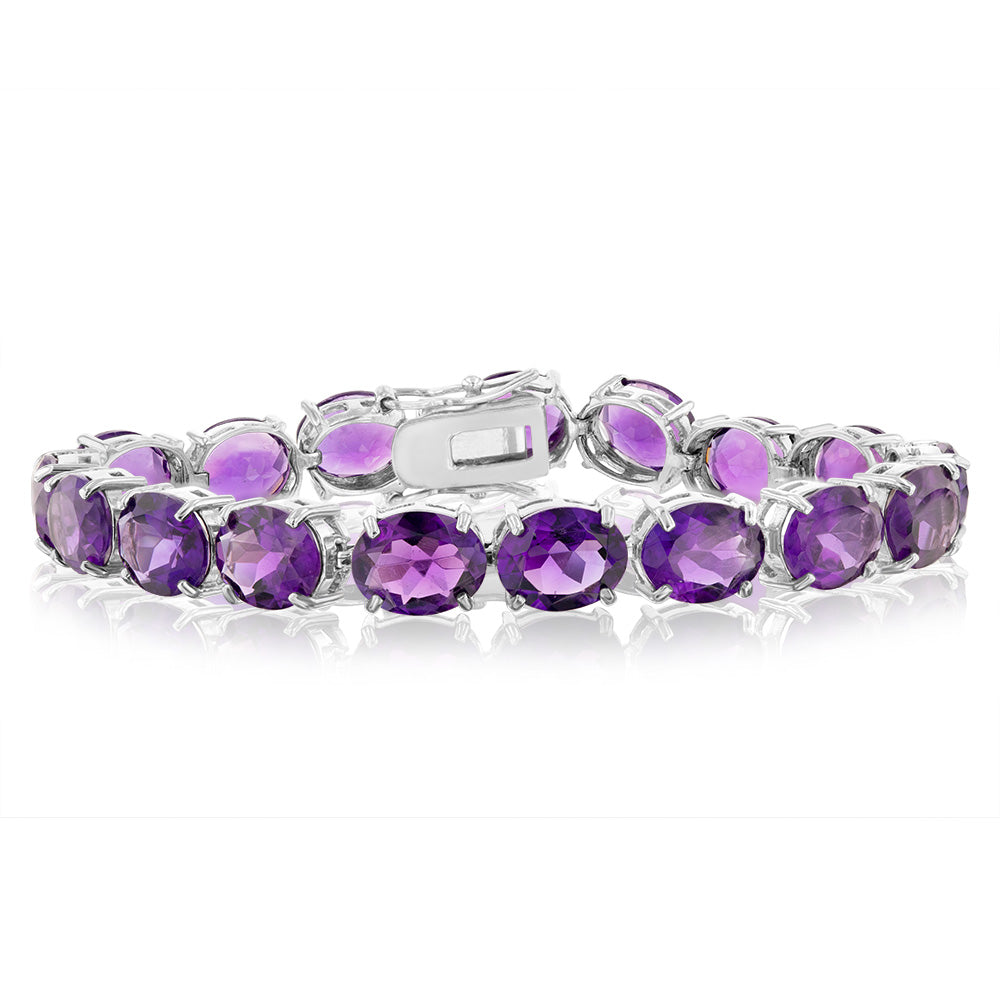40 Carat Genuine Amethyst Sterling Silver Tennis Bracelet - Elegant Jewelry Gift for Women, Perfect for Weddings, Parties & Special Occasions