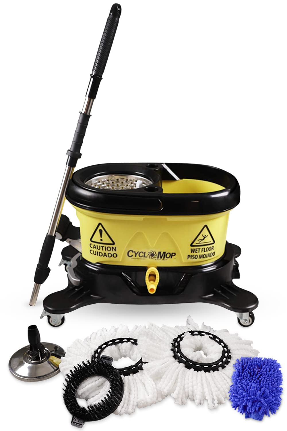 CycloMop® Heavy Duty Commercial Spin Mop with Wheels - Durable Floor Cleaning System for Hospitals, Schools & Restaurants - Long-Lasting Wet Dry Mop Bucket with Wringer