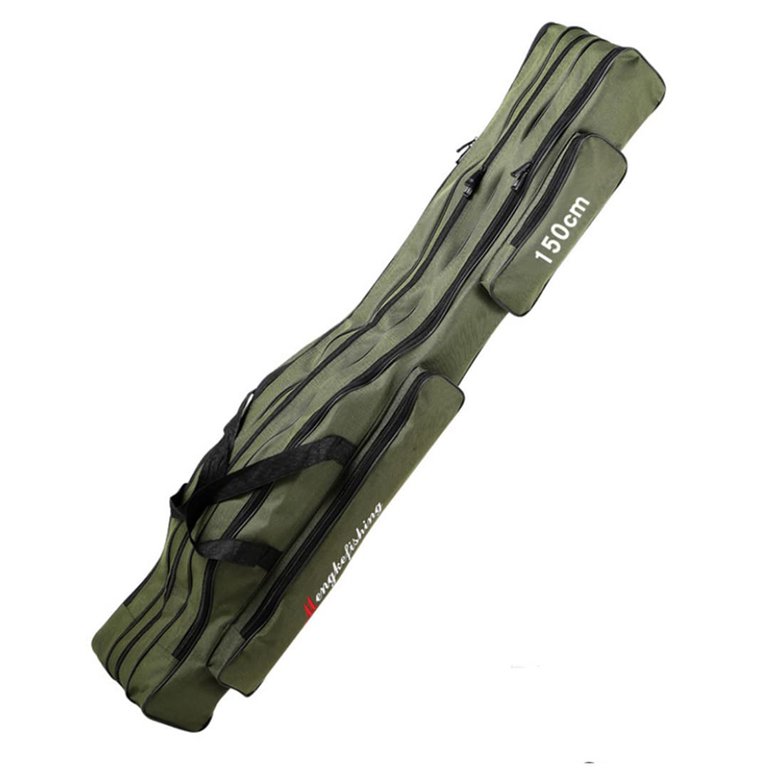 **Waterproof Camouflage Fishing Rod Bag - 3-Layer Portable Storage for Fishing Reels & Poles (150cm, Green) - Ideal for Travel, Camping & Outdoor Fishing Trips**
