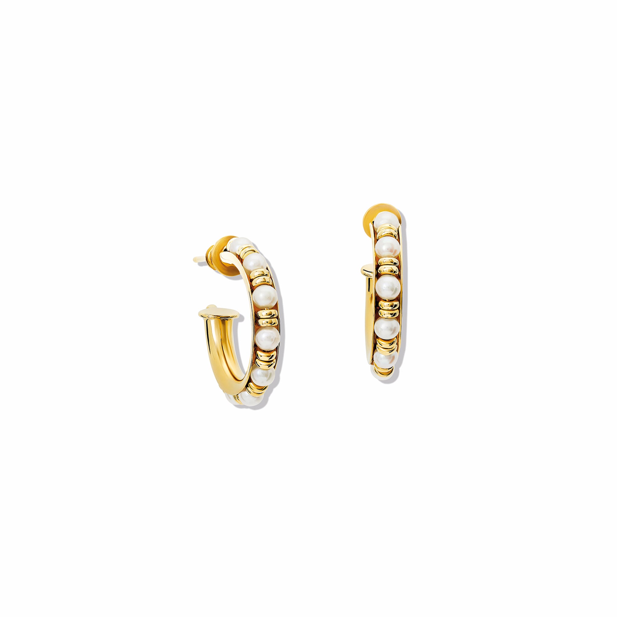 Mashrabiya Trellis Hoop Earrings - 14K Yellow Gold Pearl Dangle Earrings for Women, Elegant Bridal Jewelry & Evening Party Accessories