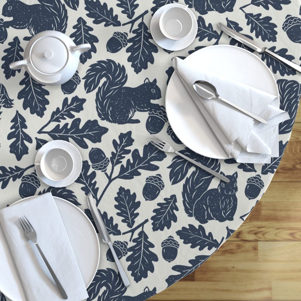 Custom Squirrel Leaves Woodland Animal Print Cotton Sateen Tablecloth - 90