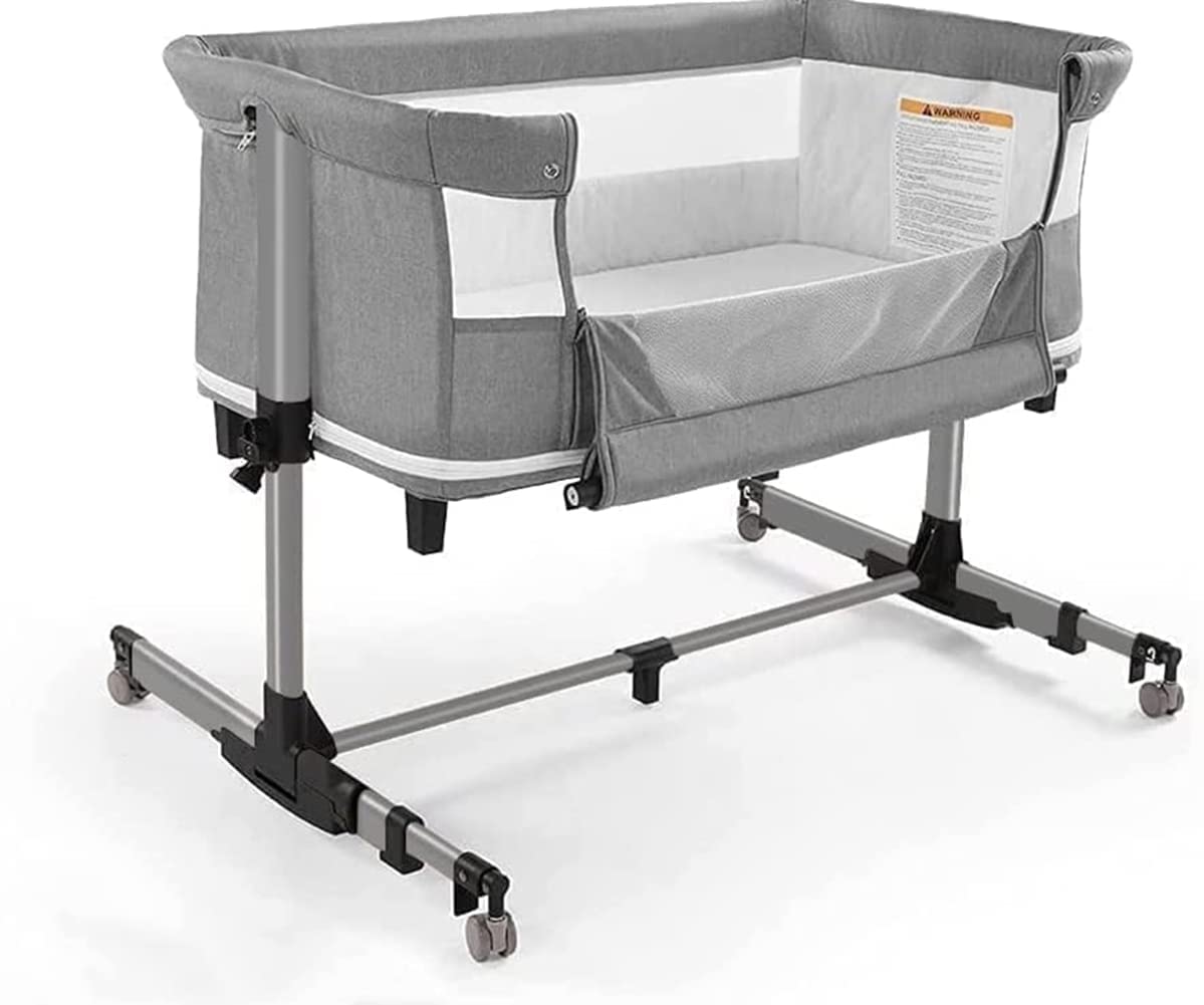 Nordmiex 3-in-1 Adjustable Baby Crib & Bassinet - Convertible Bedside Sleeper for Newborns & Infants, Portable Gray Nursery Bed | Perfect for Co-Sleeping, Nursery Rooms & Travel