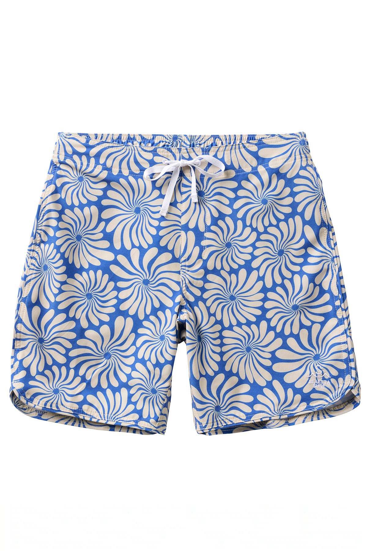 Men's Quick-Dry Swim Trunks with Wavy Floral Print - Navy Blue Boardshorts for Beach, Pool & Summer Vacation