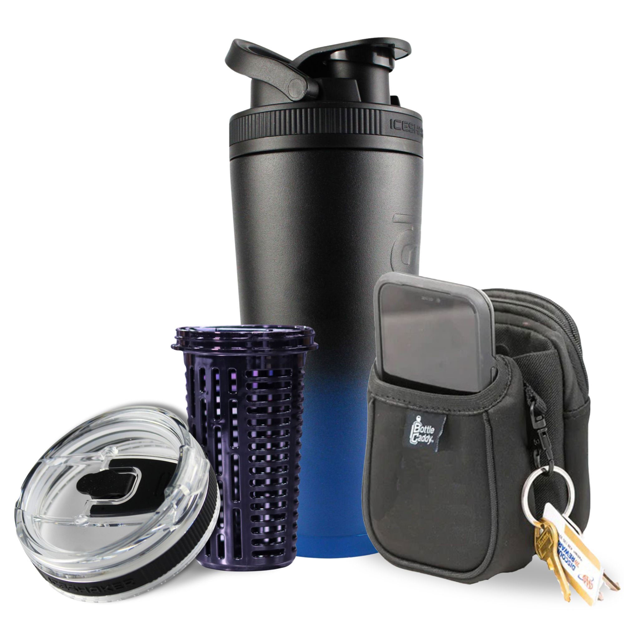 26oz Navy Black Ombre Ice Shaker Bottle with Lid - Insulated Stainless Steel Water Bottle for Gym, Workout & Outdoor Activities