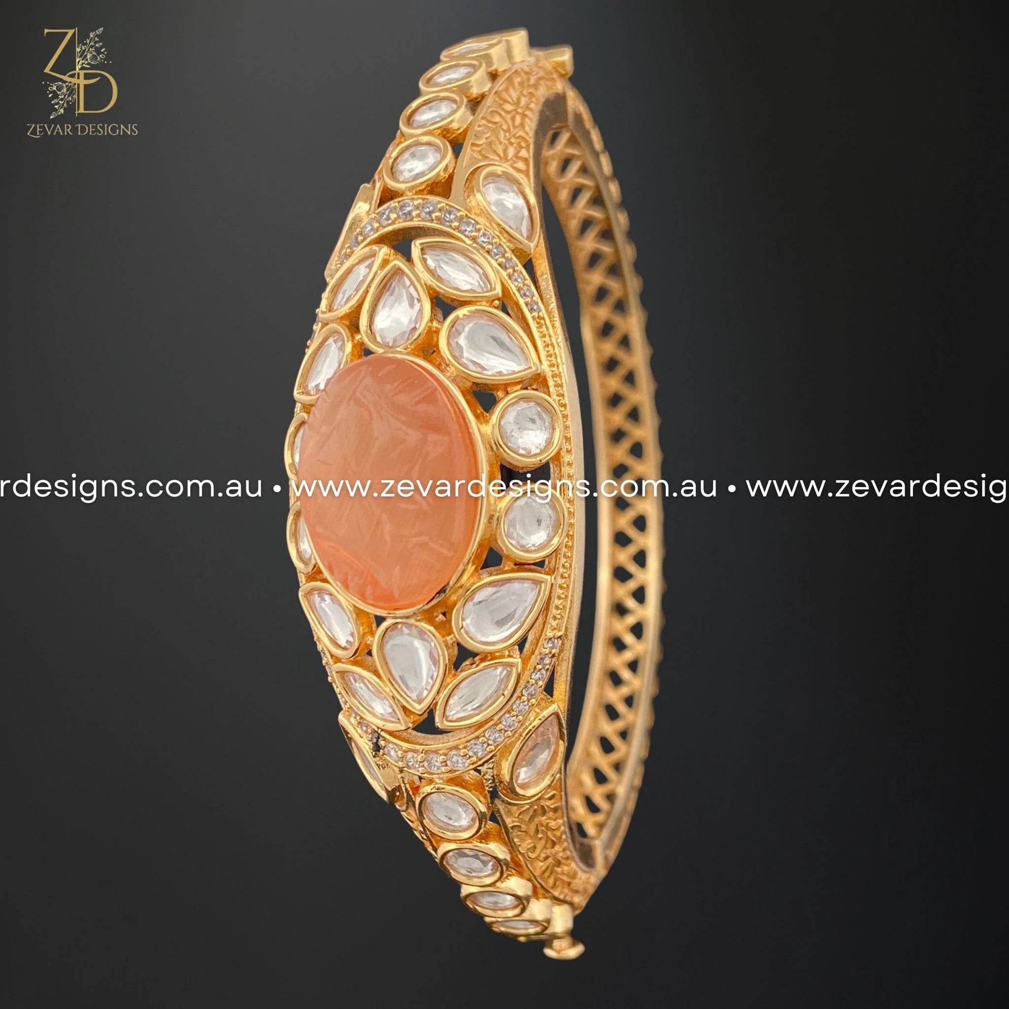 Exquisite Kundan AD Bracelet in Peach - Elegant Handmade Jewelry for Women, Parties, Weddings & Special Occasions