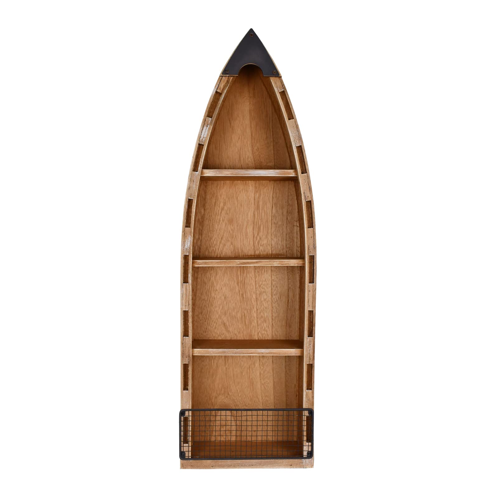 Rustic Wooden Hanging Boat Shelf - 4-Tier Nautical Wall Shelf for Living Room, Bathroom & Bedroom - Beach Themed Decorative Bookcase & Display Shelf - Coastal Home Decor for Wall Art, Books & Bathroom Essentials