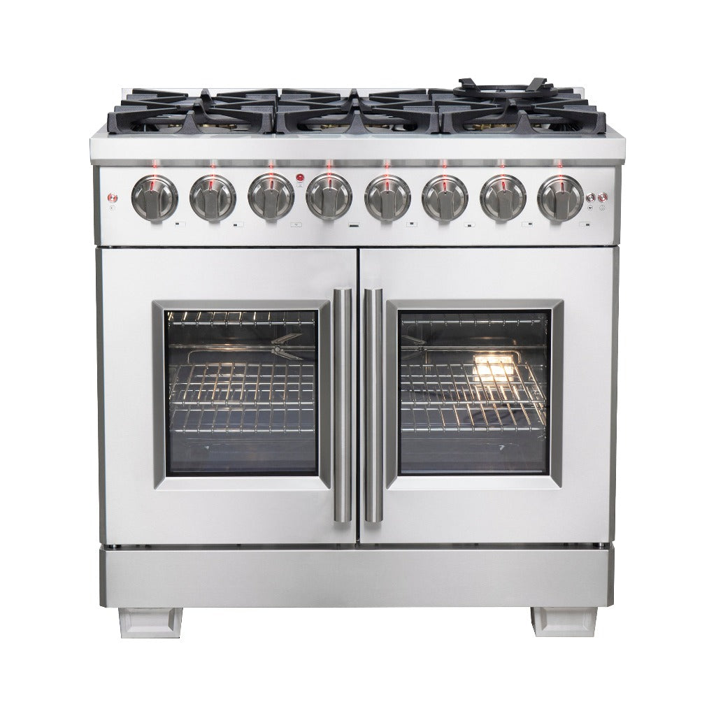 Forno Capriasca 36 Inch 5.36 Cu. Ft. Freestanding Dual Fuel Range - Stainless Steel French Door Gas Stove & Electric Oven (Model FFSGS6387 36) | Perfect for Modern Kitchens, Home Chefs & Entertaining