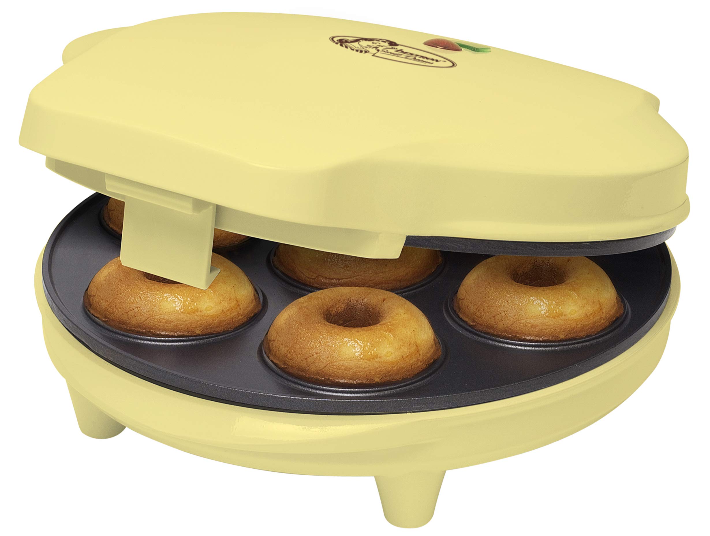 Bestron Electric Donut Maker for 7 Mini Donuts, Non-Stick & LED Indicator, 700W, Yellow - Perfect for Home Baking, Breakfast, Parties & Kids Snacks